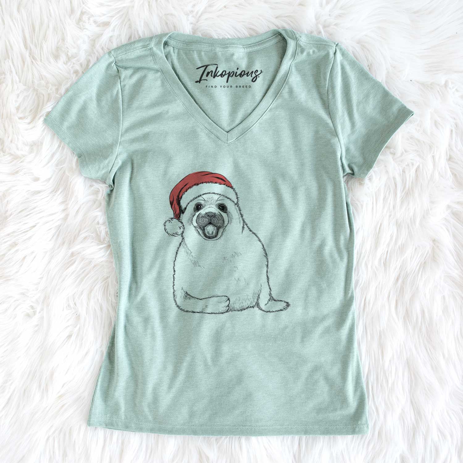 Santa Bub the Harp Seal - Women's V-neck Shirt