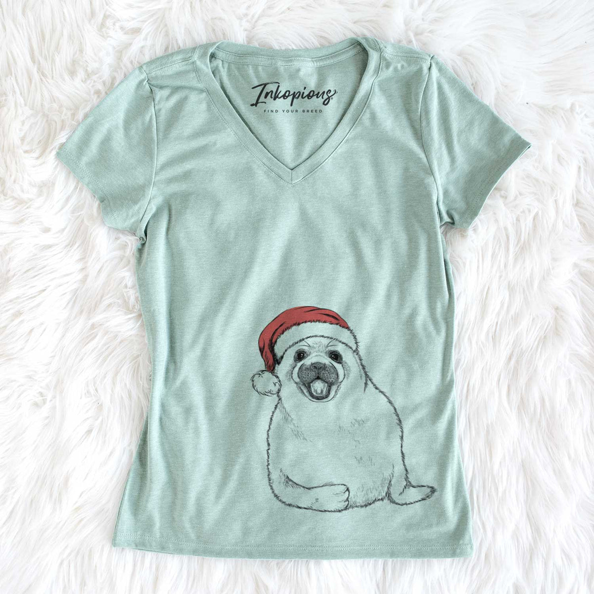 Santa Bub the Harp Seal - Women&#39;s V-neck Shirt