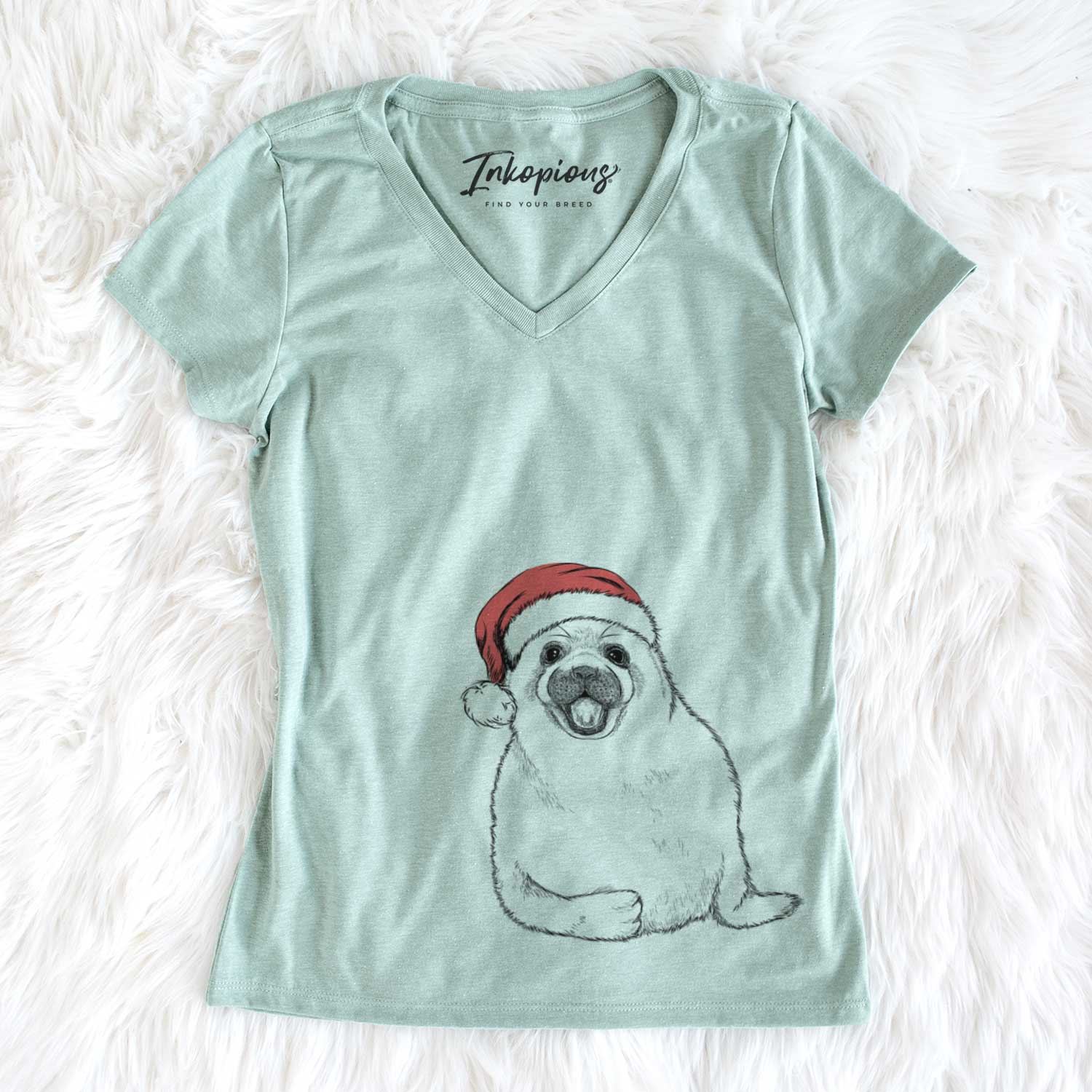 Santa Bub the Harp Seal - Women's V-neck Shirt