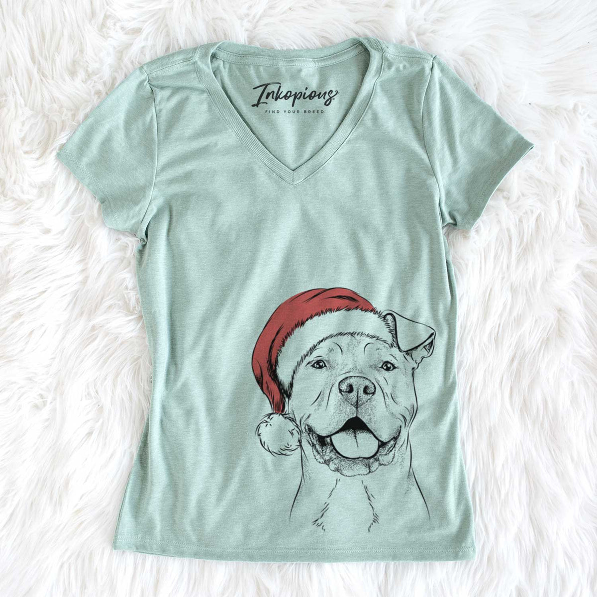 Santa Bubba Scraps the American Staffordshire Mix - Women&#39;s V-neck Shirt