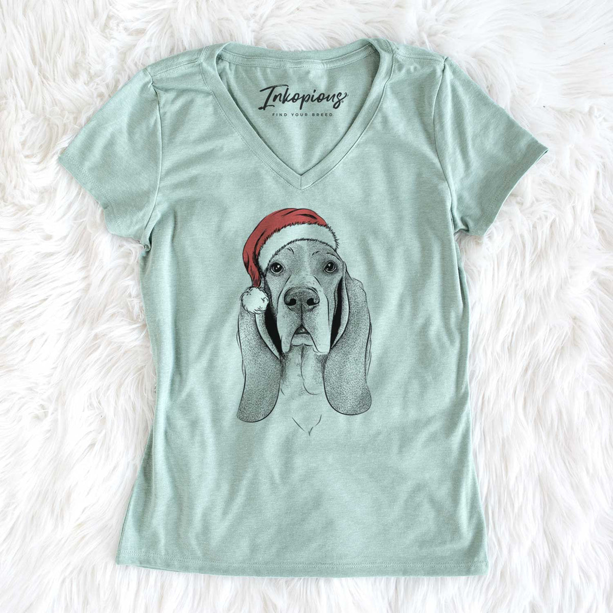 Santa Buckley the Basset Hound - Women's V-neck Shirt