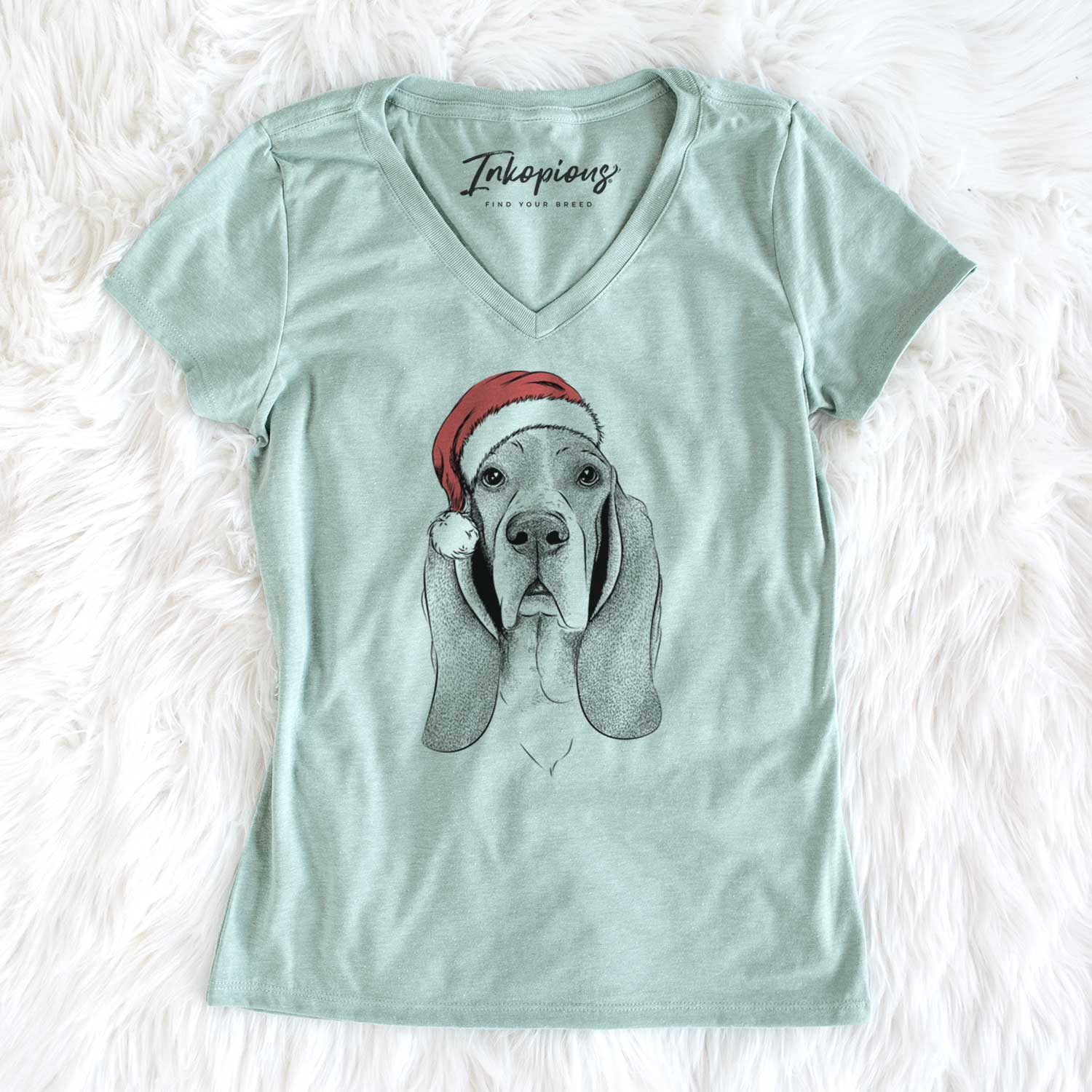 Santa Buckley the Basset Hound - Women's V-neck Shirt