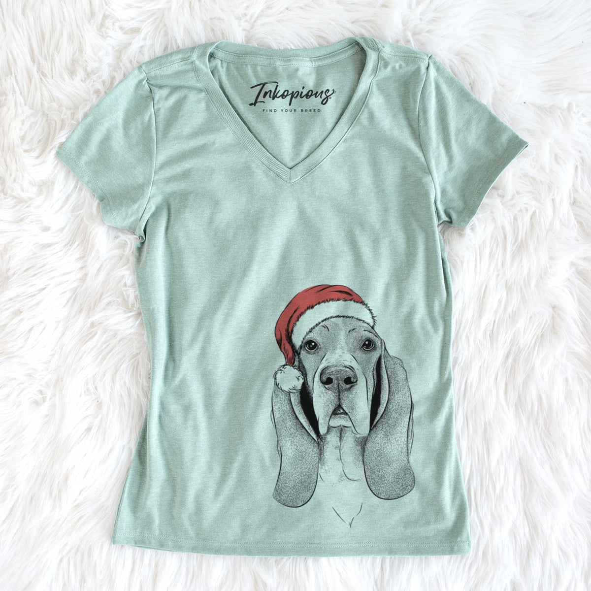 Santa Buckley the Basset Hound - Women's V-neck Shirt