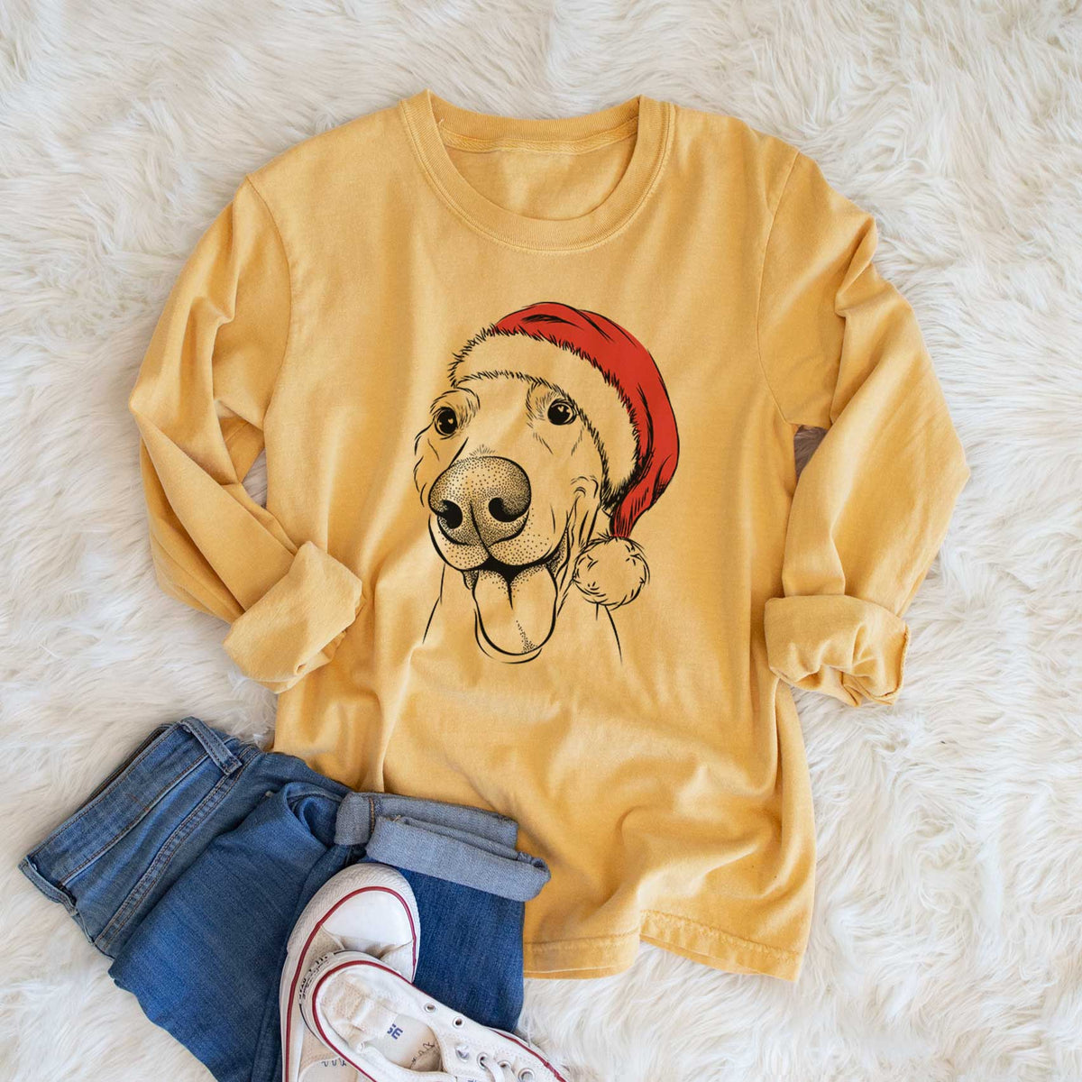 Santa Buddy the Buddy the Sato / American Village Dog - Heavyweight 100% Cotton Long Sleeve
