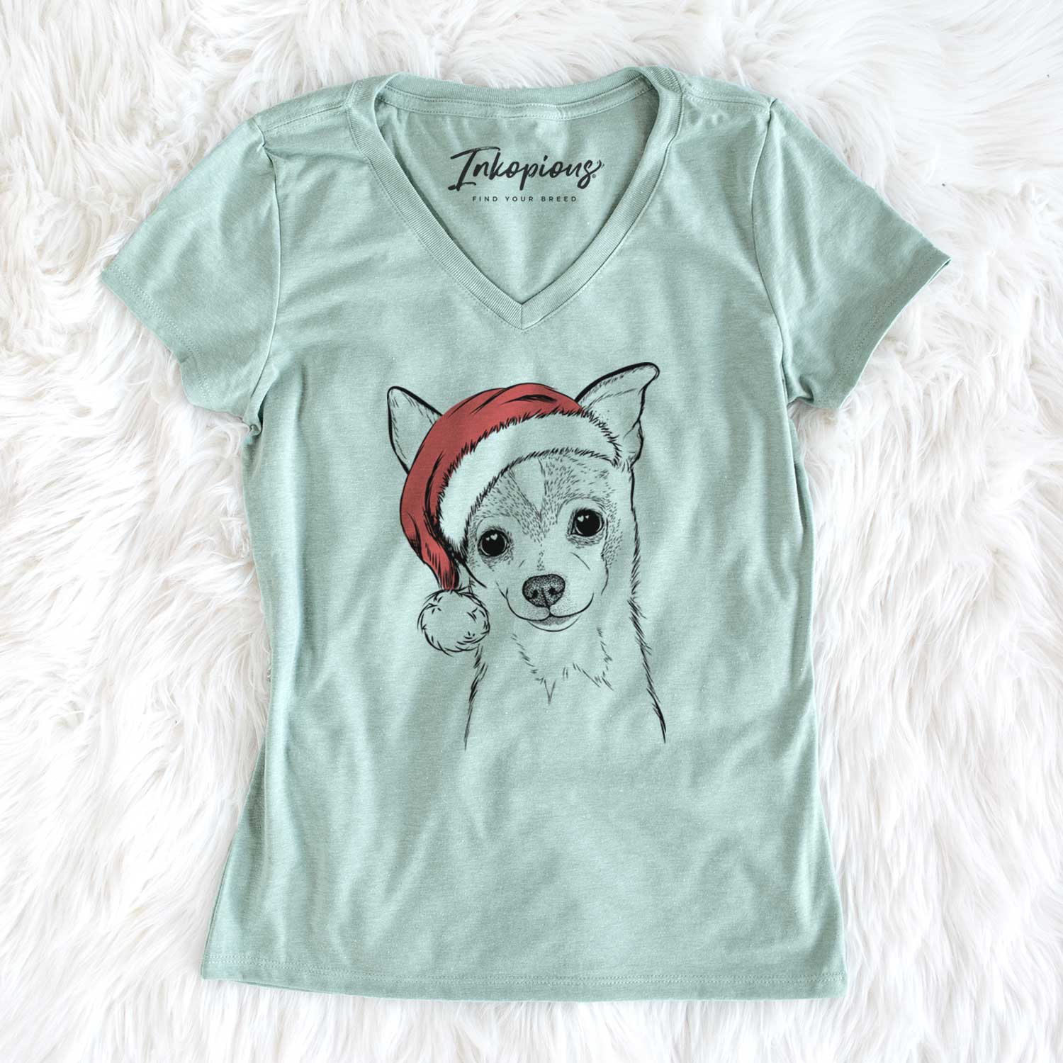 Santa Buggy the Chihuahua - Women's V-neck Shirt