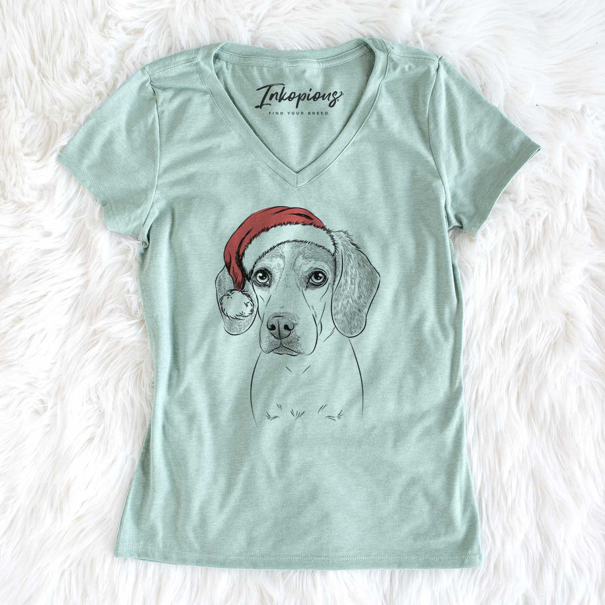 Santa Bumbee the Beagle - Women's V-neck Shirt