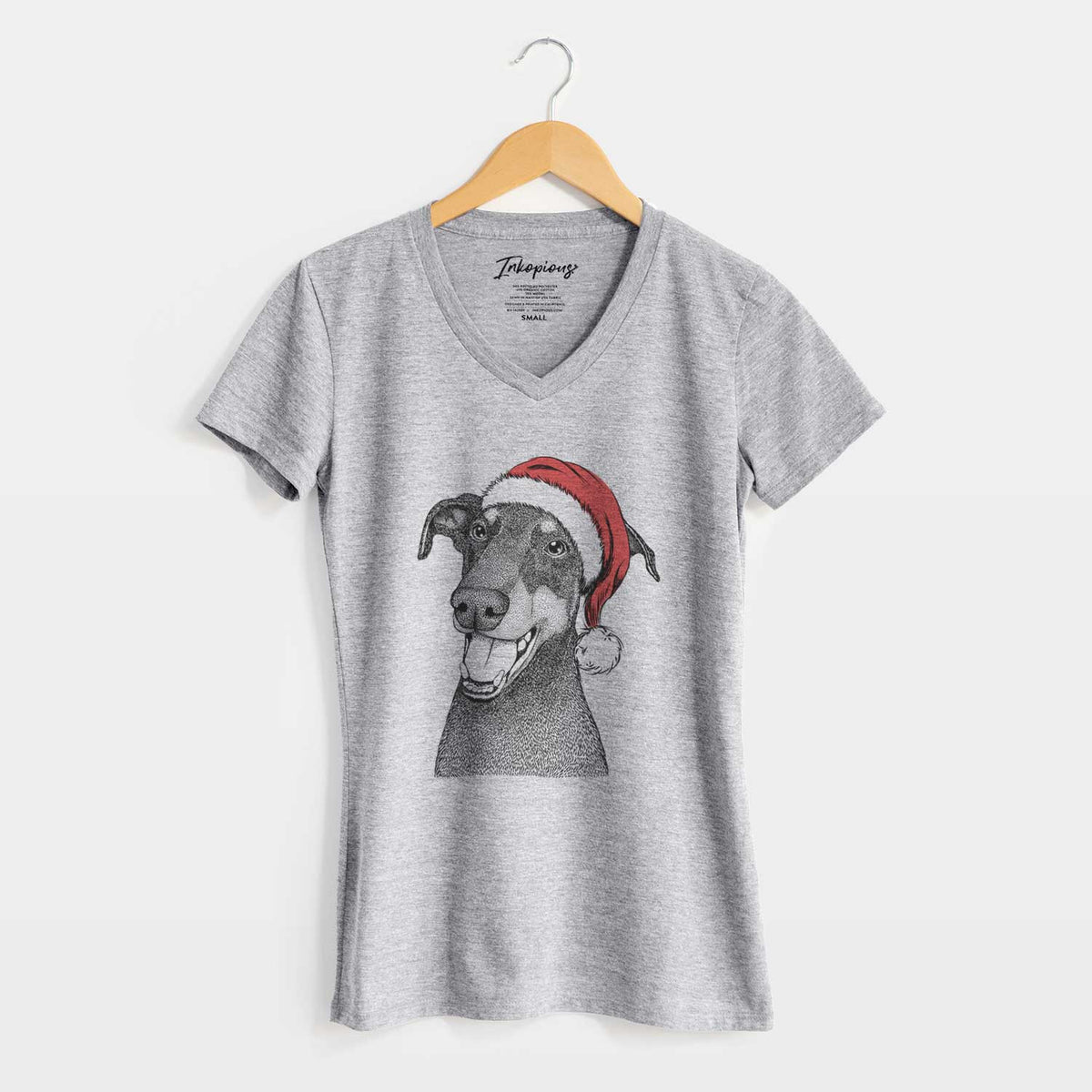 Santa Bunnie the Doberman Pinscher - Women's V-neck Shirt