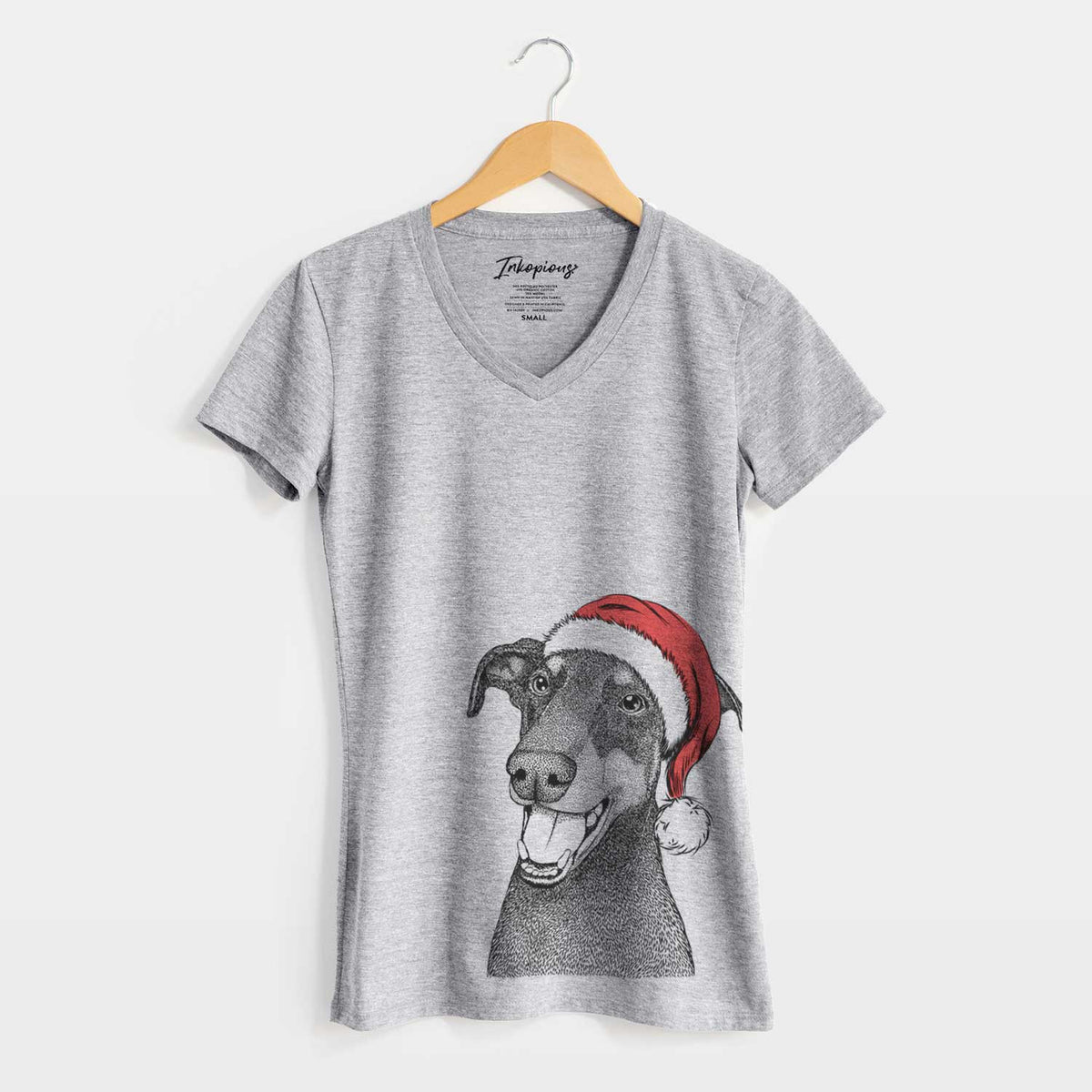 Santa Bunnie the Doberman Pinscher - Women's V-neck Shirt