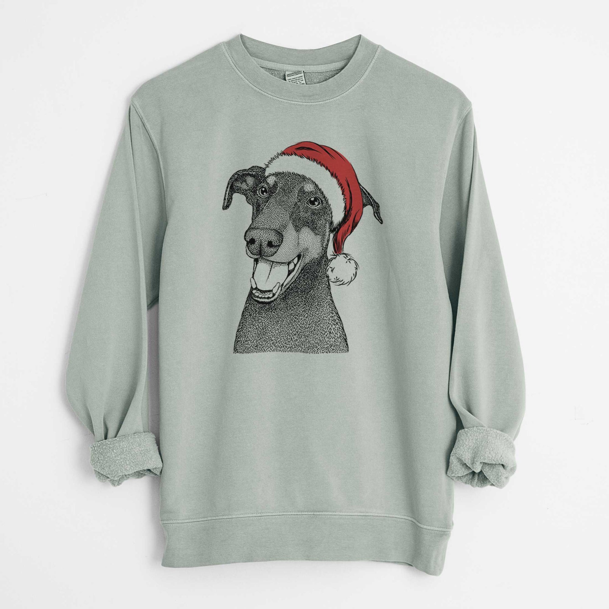 Santa Bunnie the Doberman Pinscher - Unisex Pigment Dyed Crew Sweatshirt