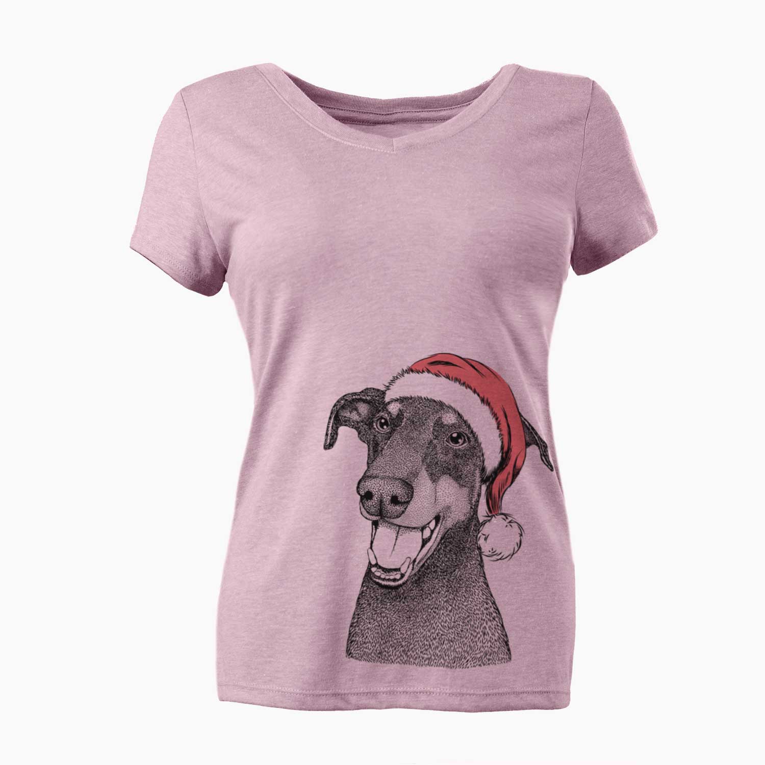 Santa Bunnie the Doberman Pinscher - Women's V-neck Shirt