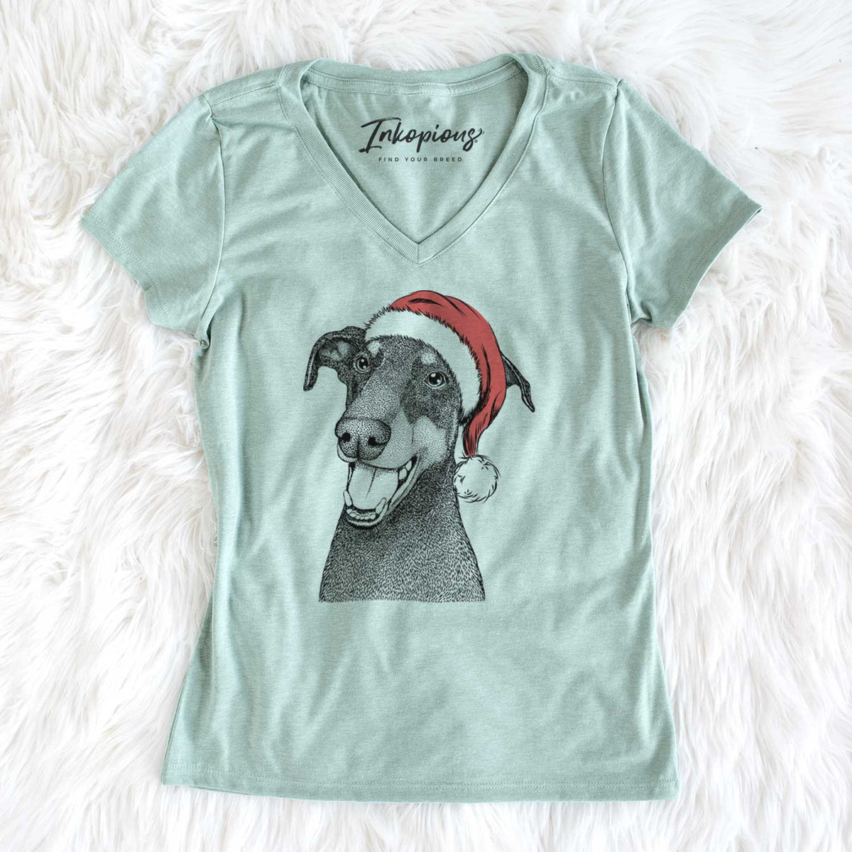Santa Bunnie the Doberman Pinscher - Women's V-neck Shirt