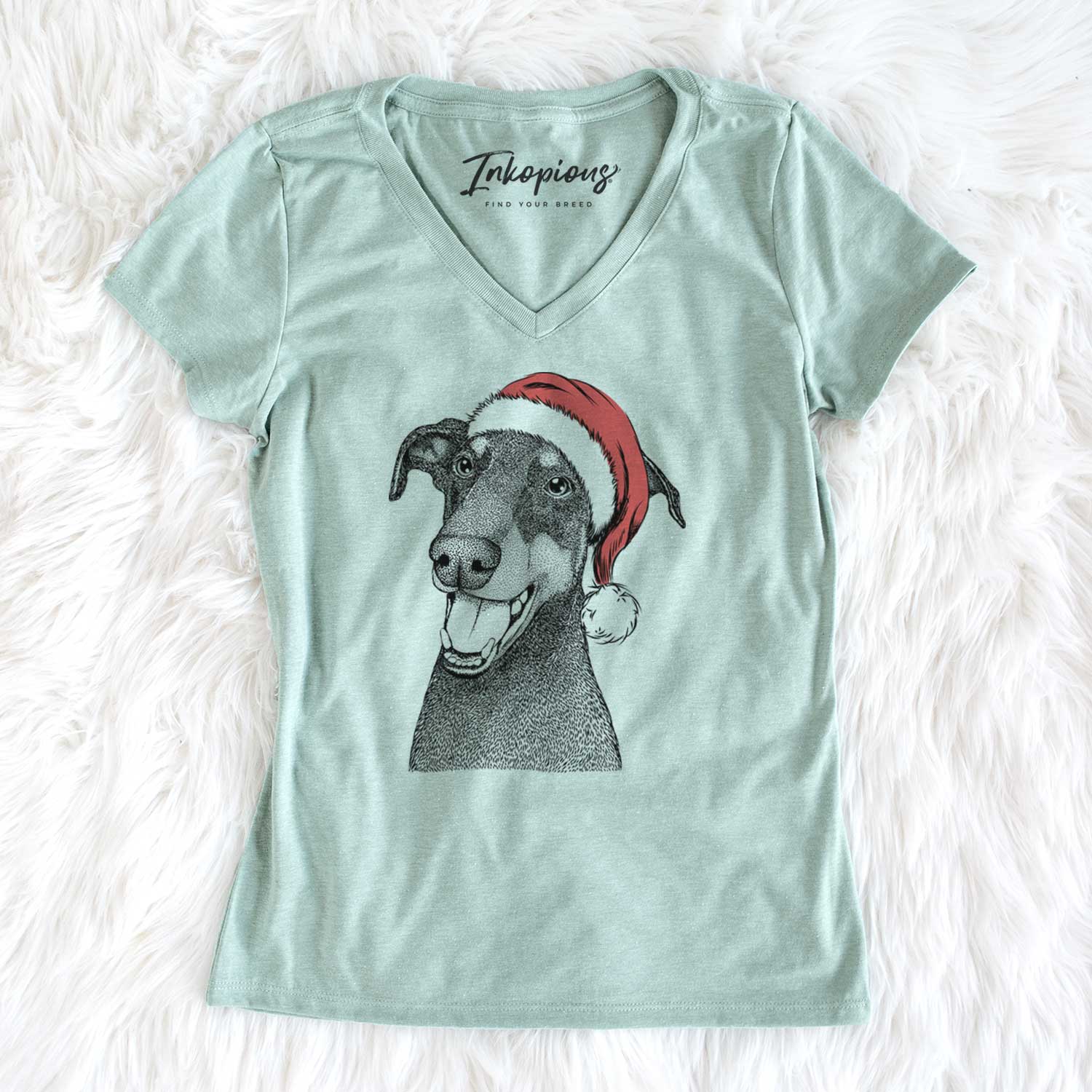 Santa Bunnie the Doberman Pinscher - Women's V-neck Shirt