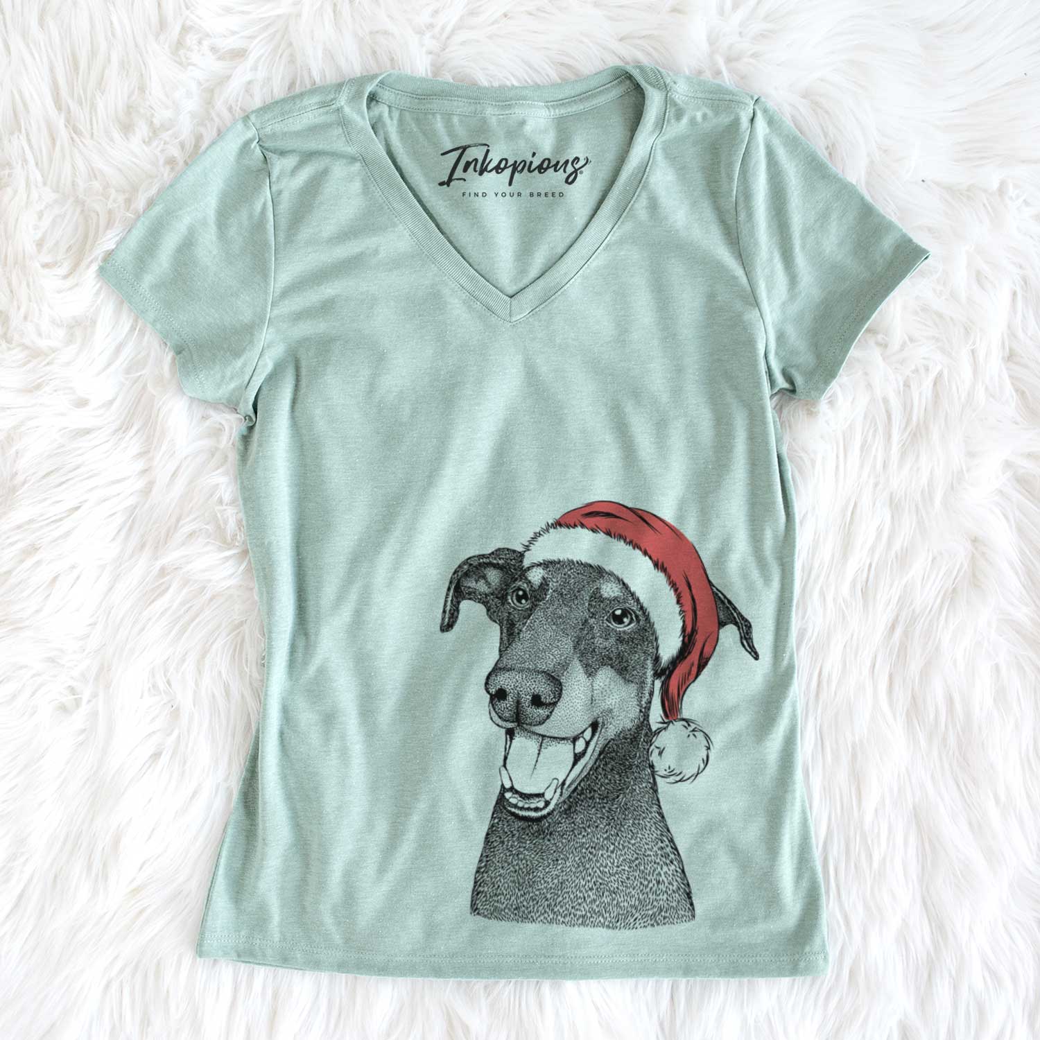 Santa Bunnie the Doberman Pinscher - Women's V-neck Shirt