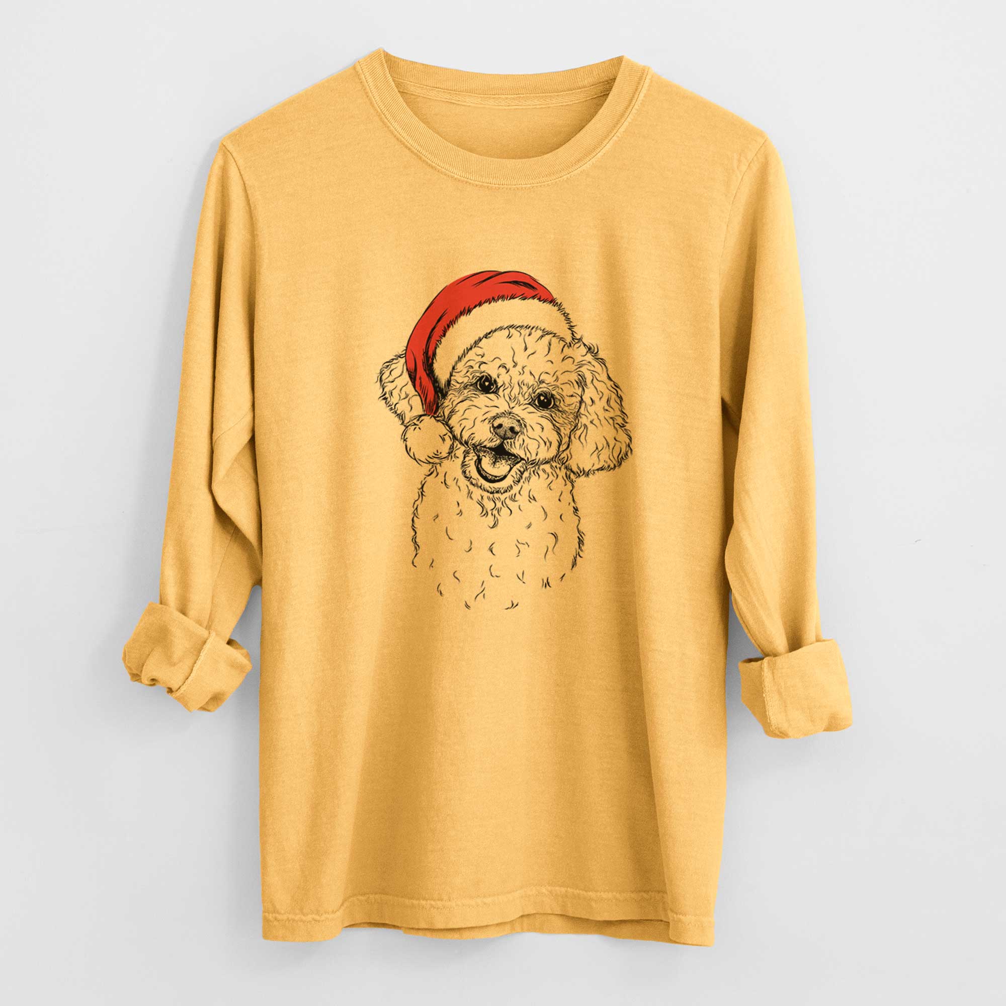 Santa Caesar the Bichon Frise - Heavyweight 100% Cotton Long Sleeve