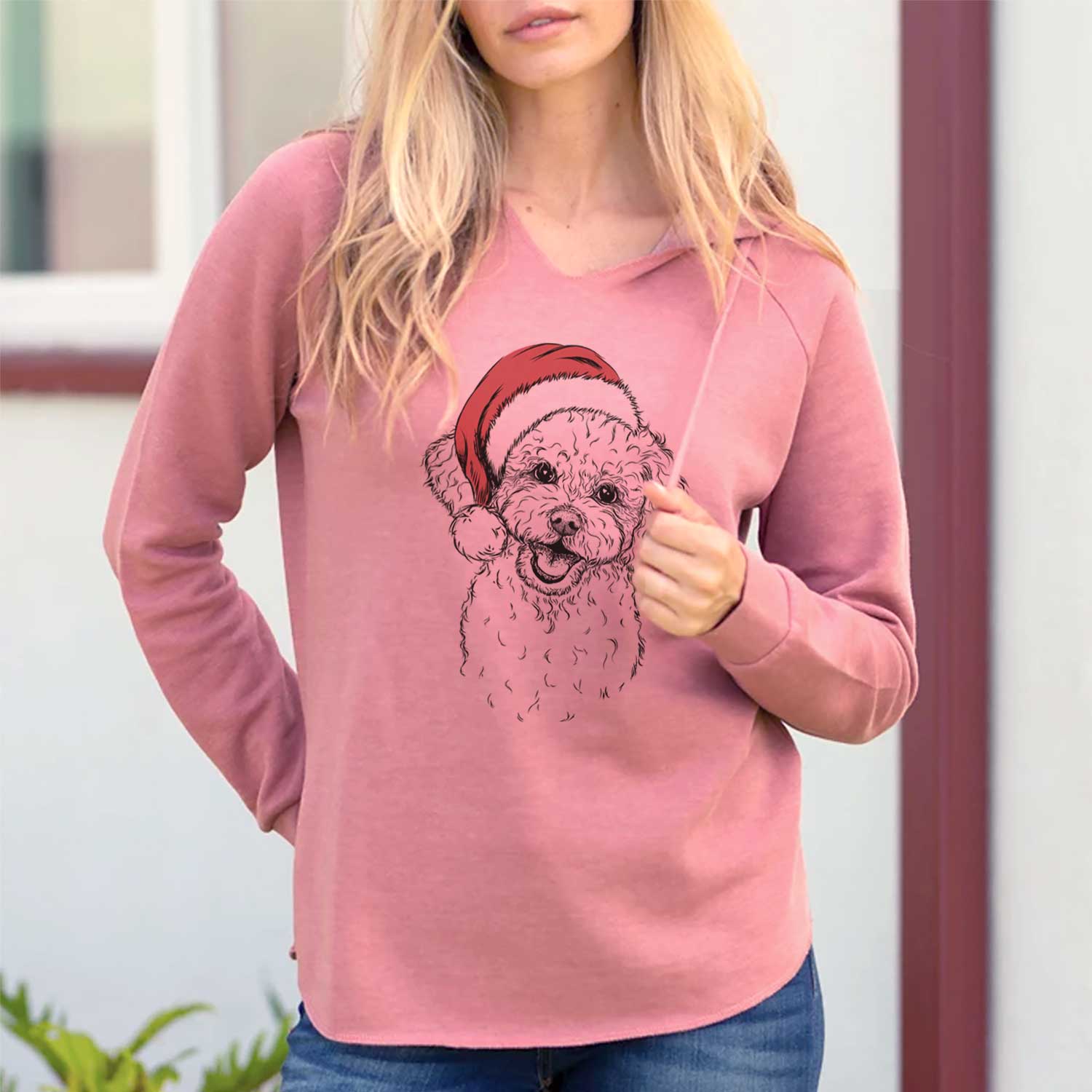 Santa Caesar the Bichon Frise - Cali Wave Hooded Sweatshirt