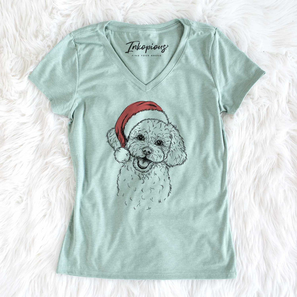 Santa Caesar the Bichon Frise - Women's V-neck Shirt