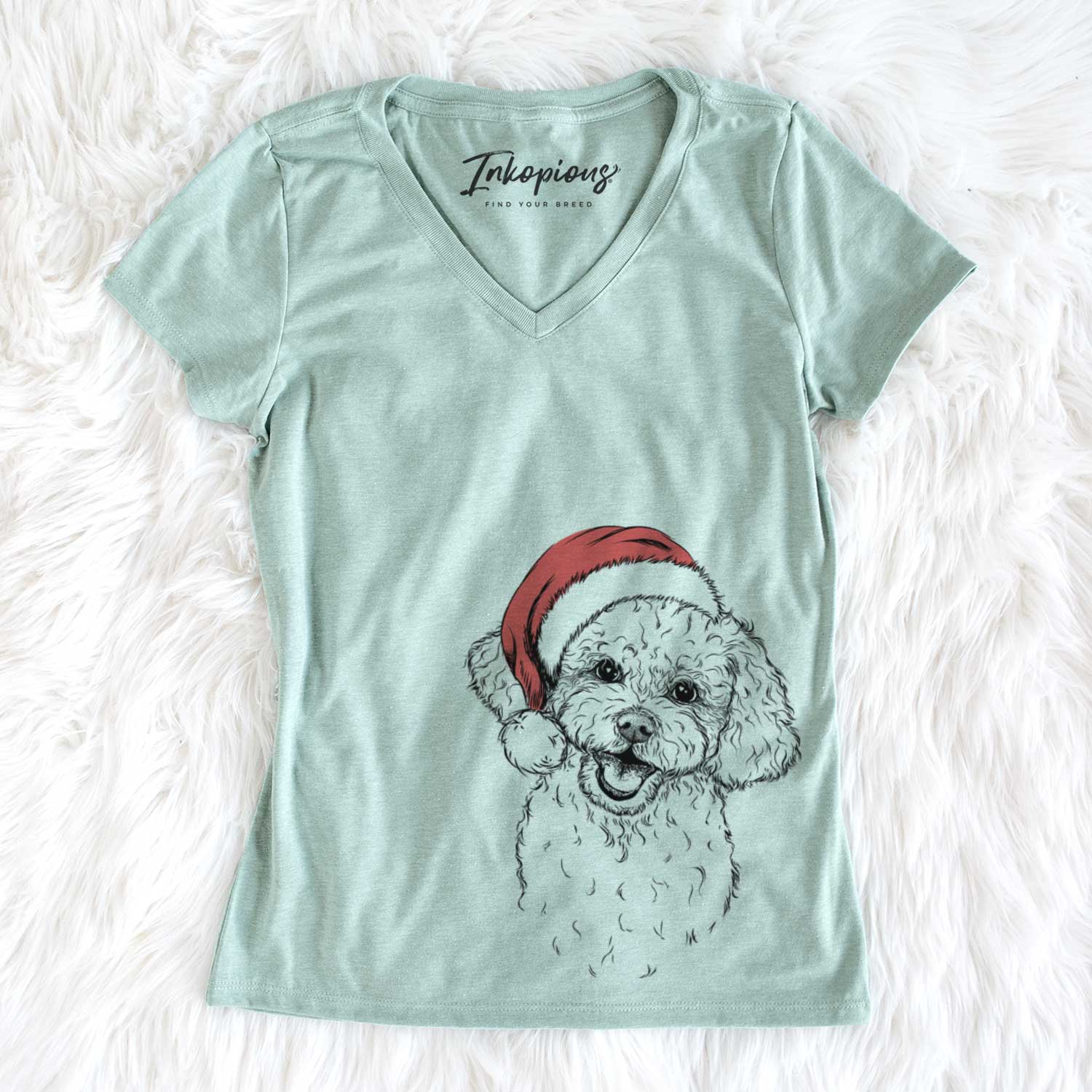 Santa Caesar the Bichon Frise - Women's V-neck Shirt