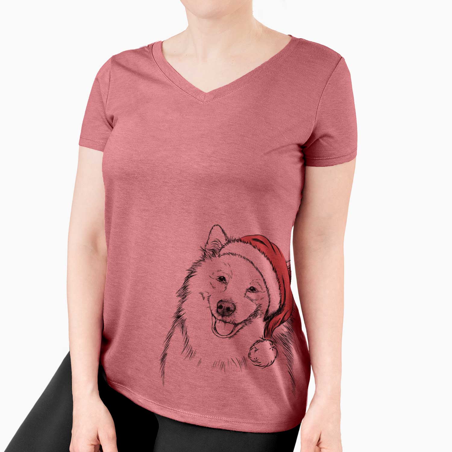 Santa Caico the Samoyed - Women's V-neck Shirt