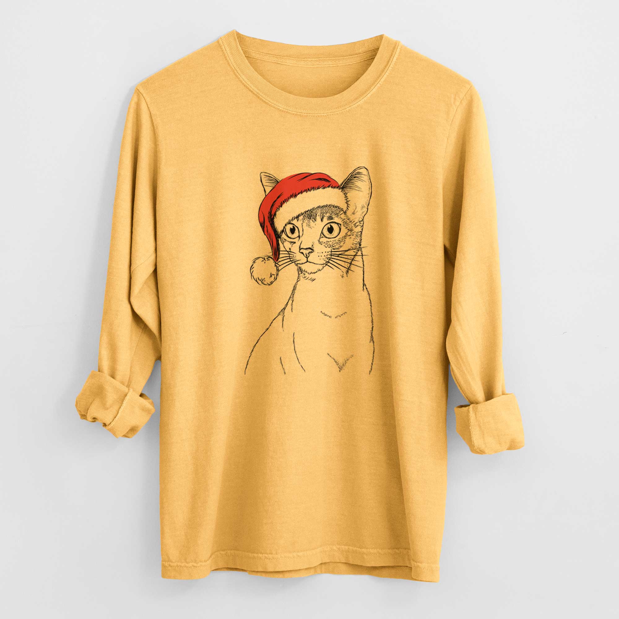 Santa Cedric the Abyssinian Cat - Heavyweight 100% Cotton Long Sleeve