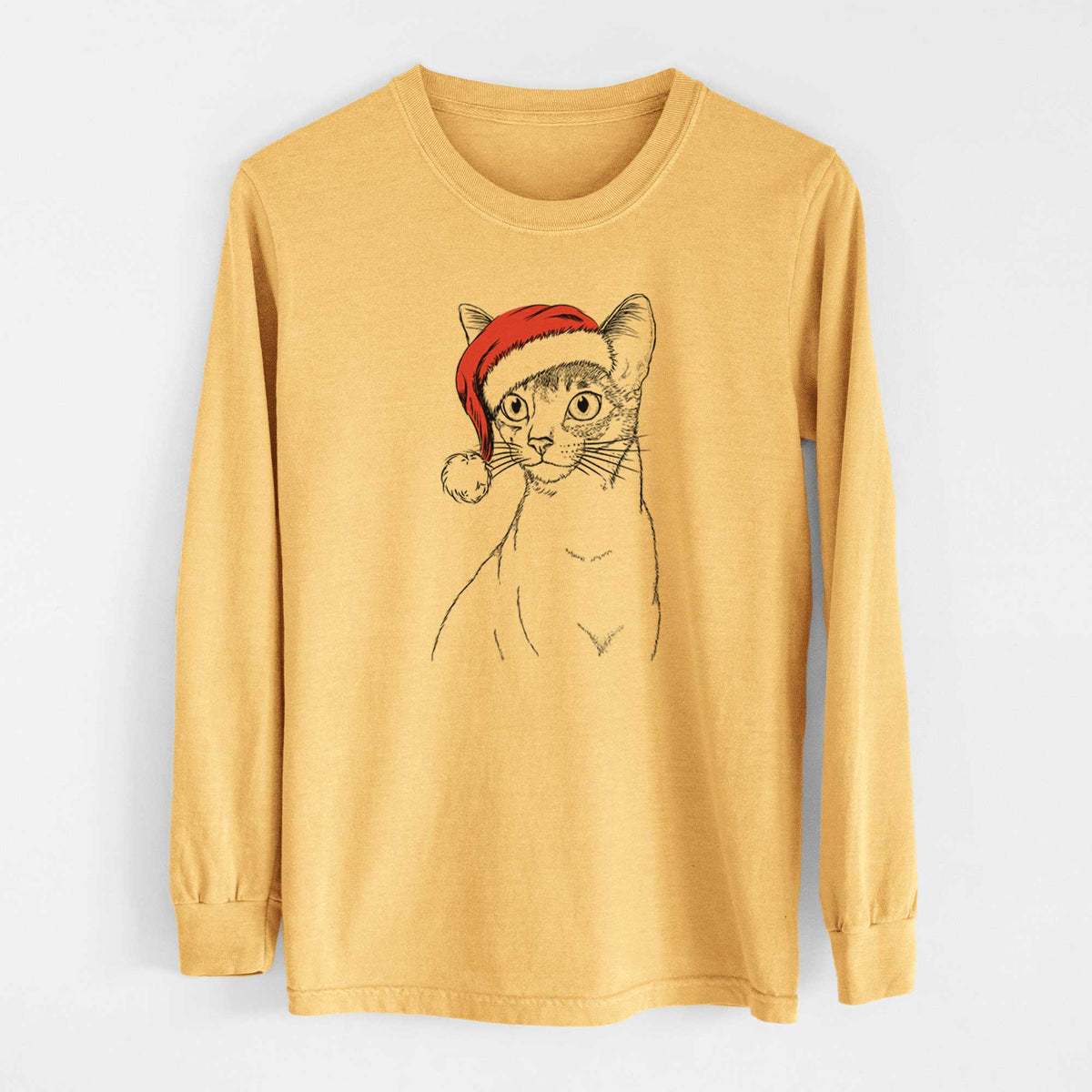 Santa Cedric the Abyssinian Cat - Heavyweight 100% Cotton Long Sleeve