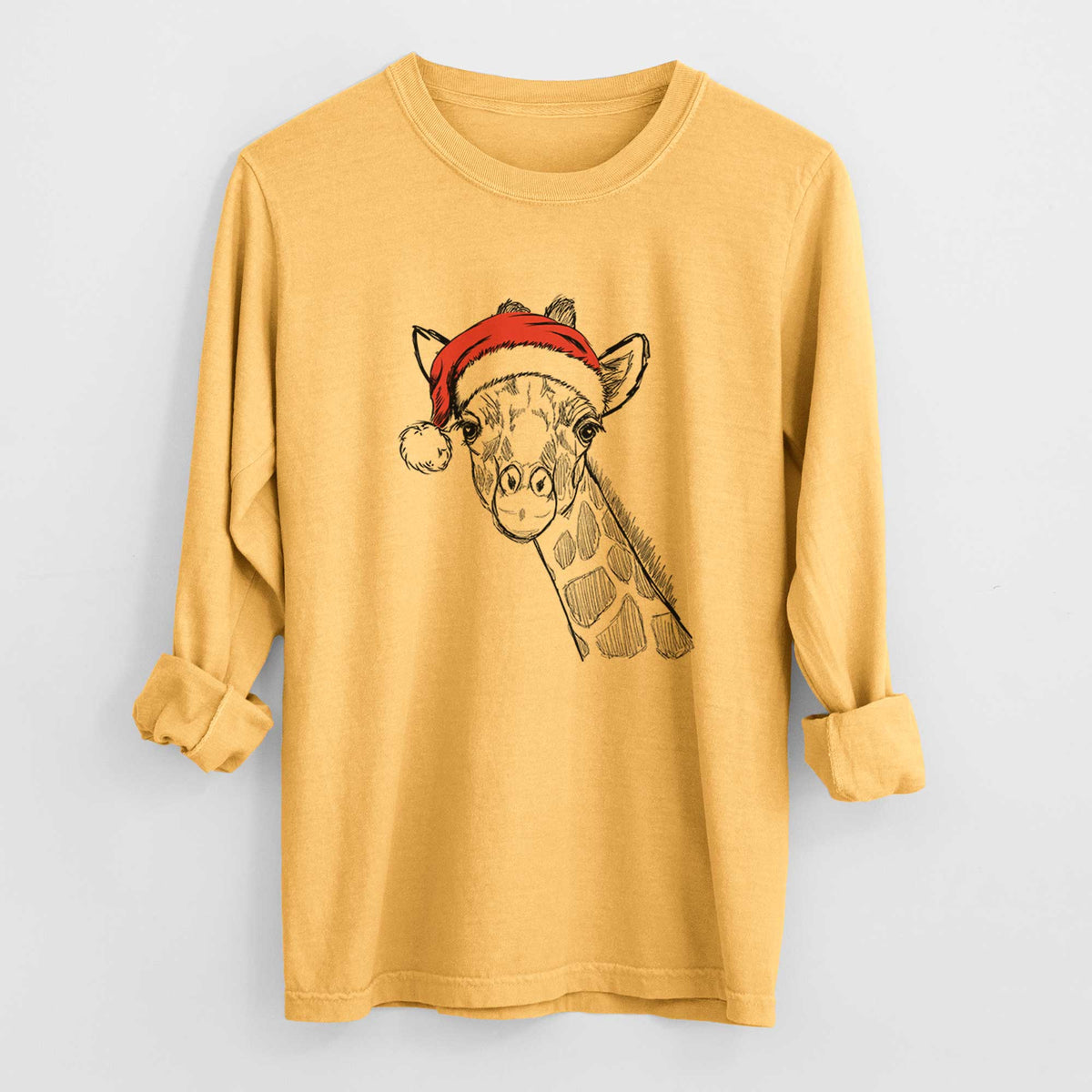 Santa Cedrick the Giraffe - Heavyweight 100% Cotton Long Sleeve