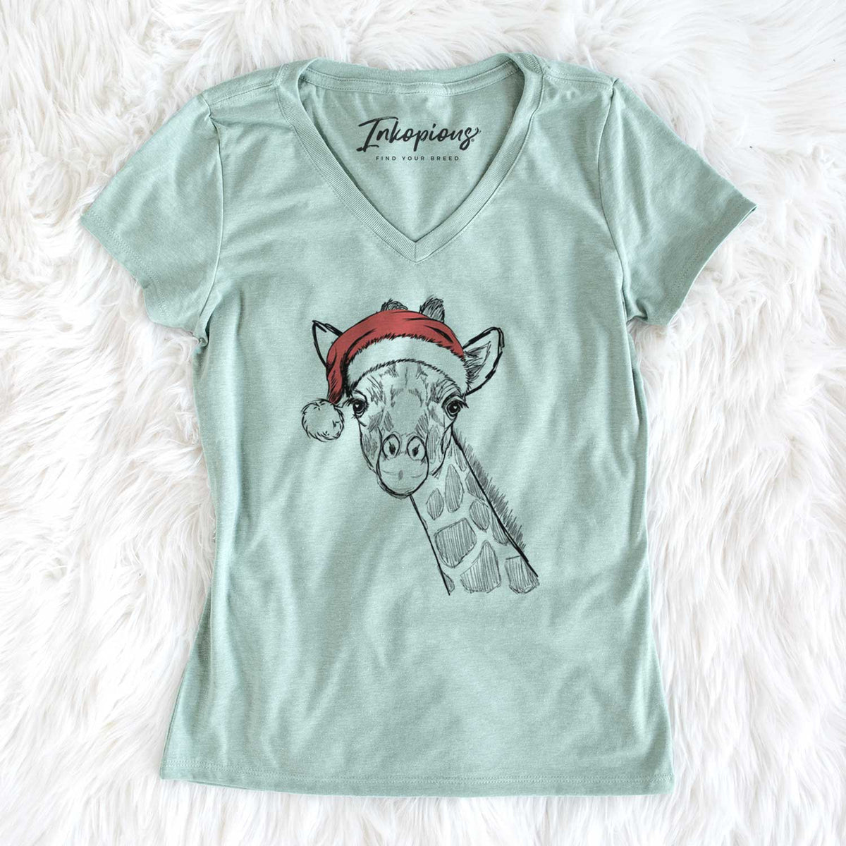 Santa Cedrick the Giraffe - Women's V-neck Shirt