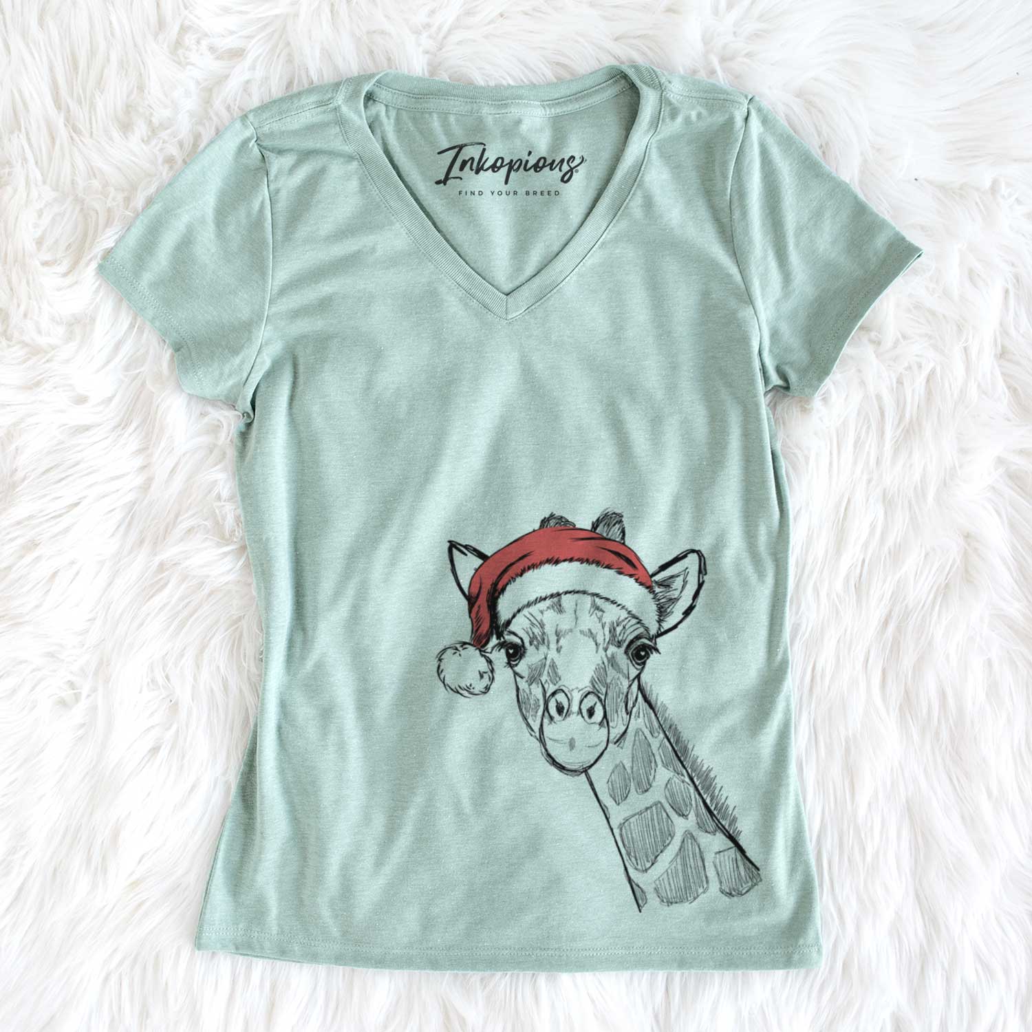 Santa Cedrick the Giraffe - Women's V-neck Shirt