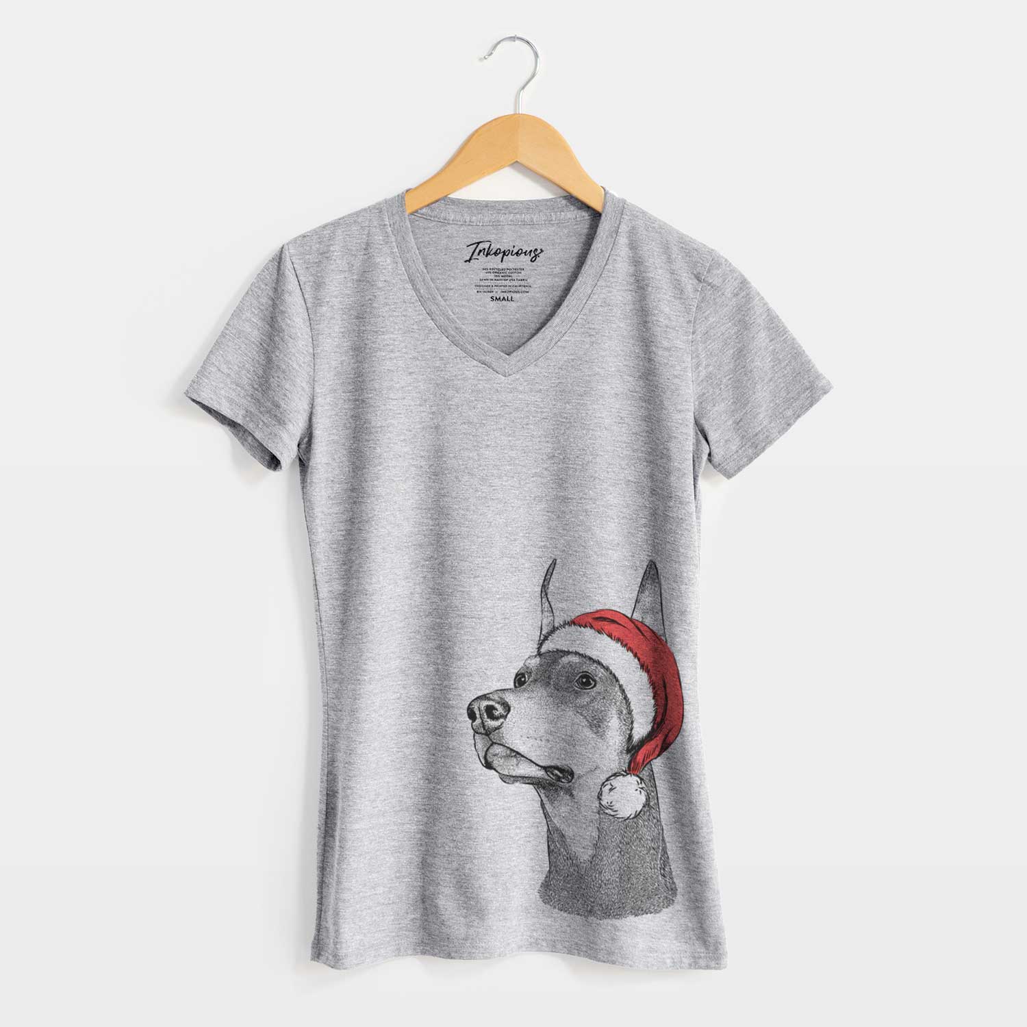 Santa Cenza the Doberman Pinscher - Women's V-neck Shirt