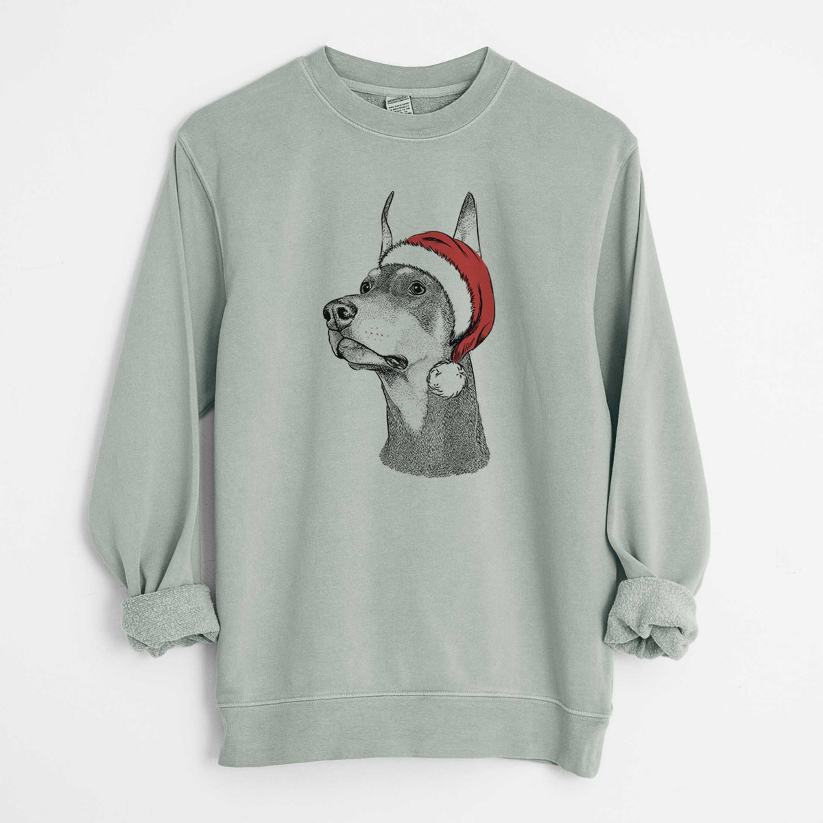 Santa Cenza the Doberman Pinscher - Unisex Pigment Dyed Crew Sweatshirt