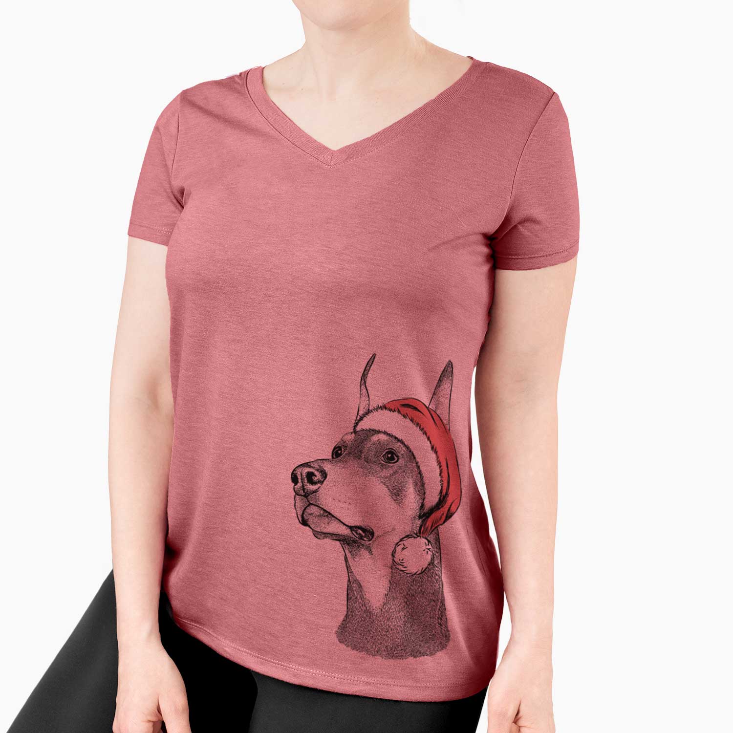 Santa Cenza the Doberman Pinscher - Women's V-neck Shirt