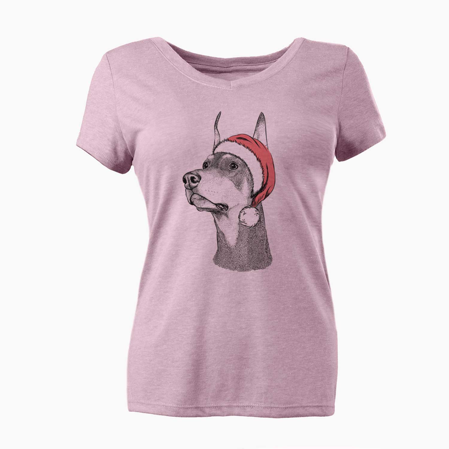 Santa Cenza the Doberman Pinscher - Women's V-neck Shirt