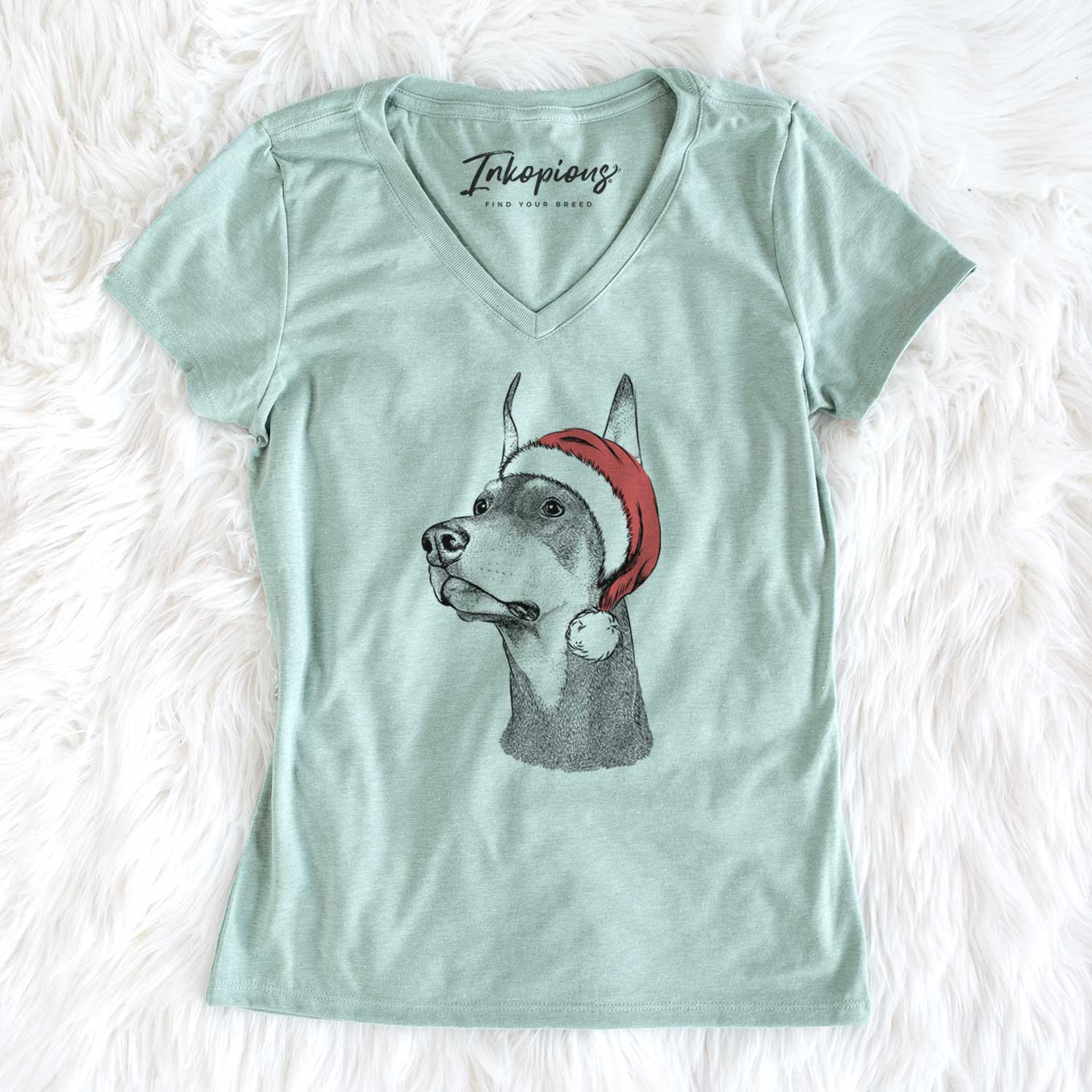 Santa Cenza the Doberman Pinscher - Women's V-neck Shirt