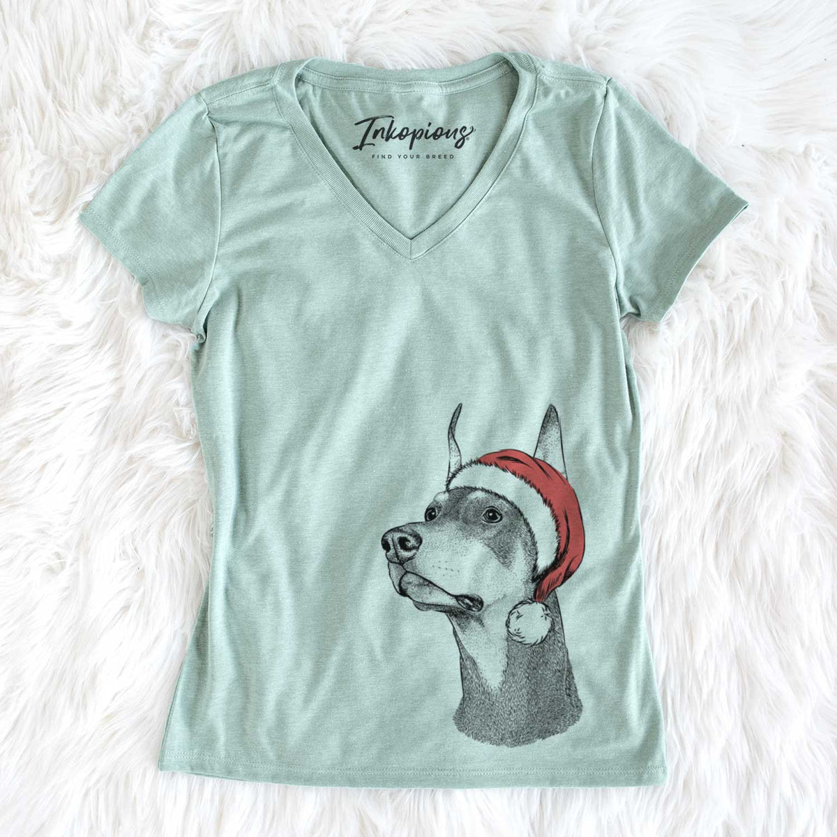 Santa Cenza the Doberman Pinscher - Women&#39;s V-neck Shirt