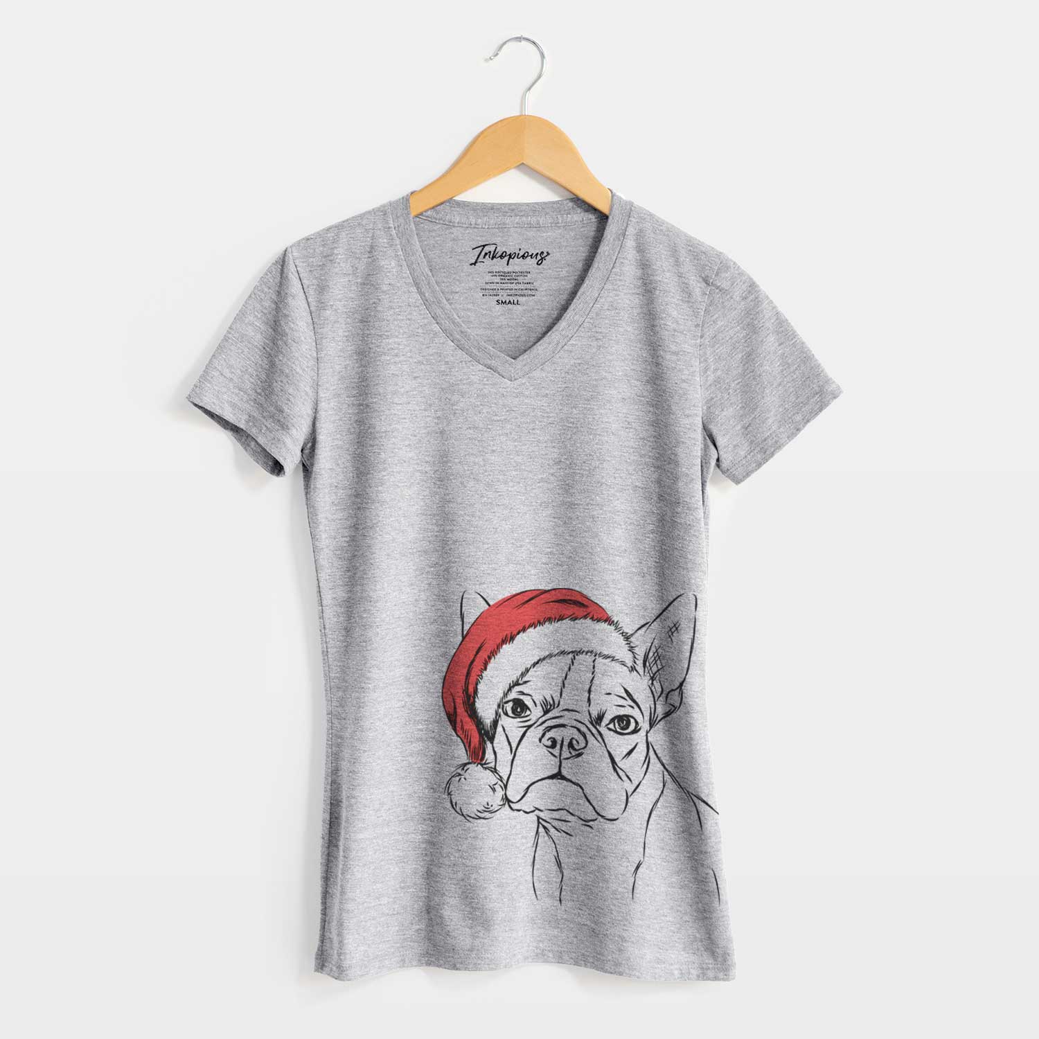 Santa Charles the Boston Terrier - Women's V-neck Shirt