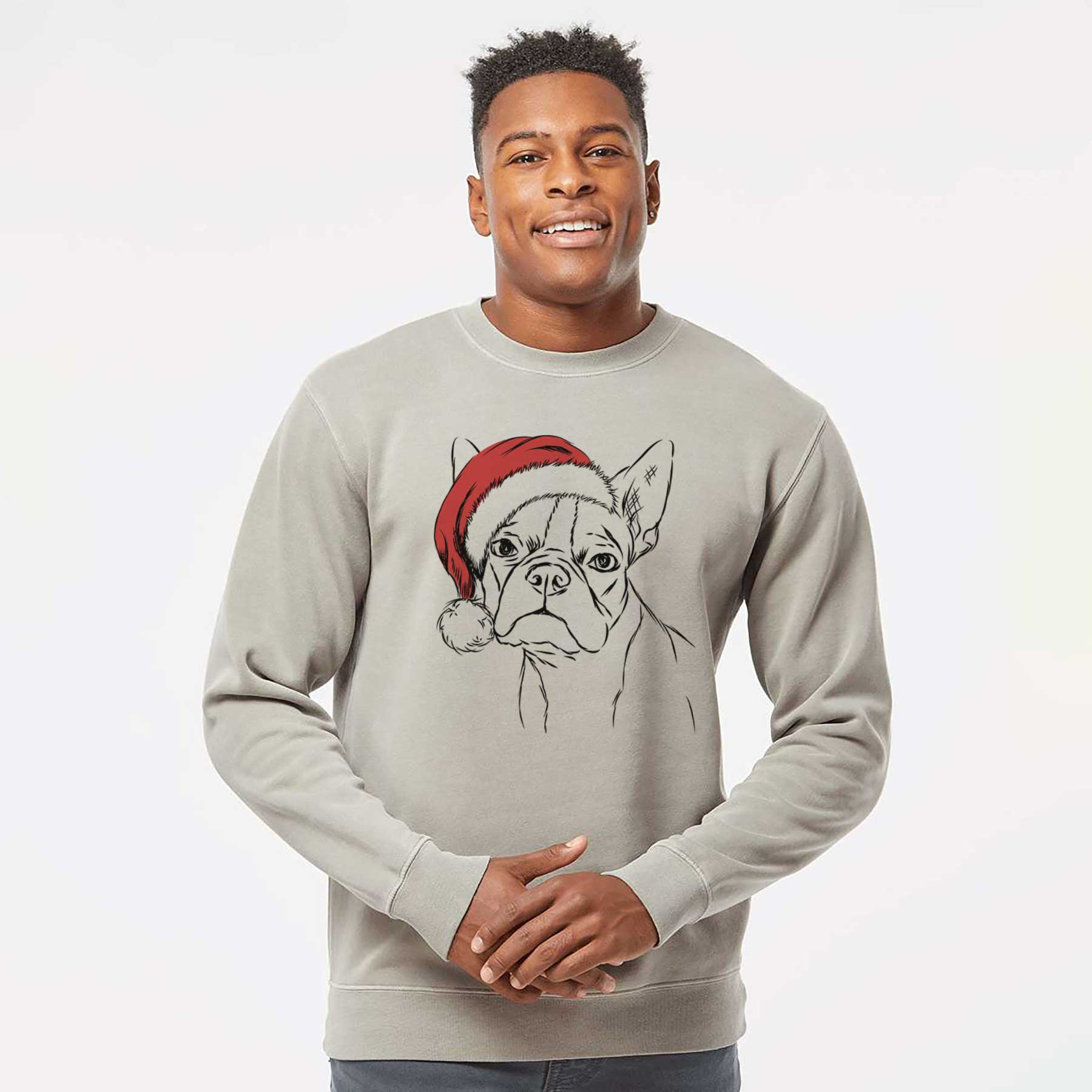 Santa Charles the Boston Terrier - Unisex Pigment Dyed Crew Sweatshirt