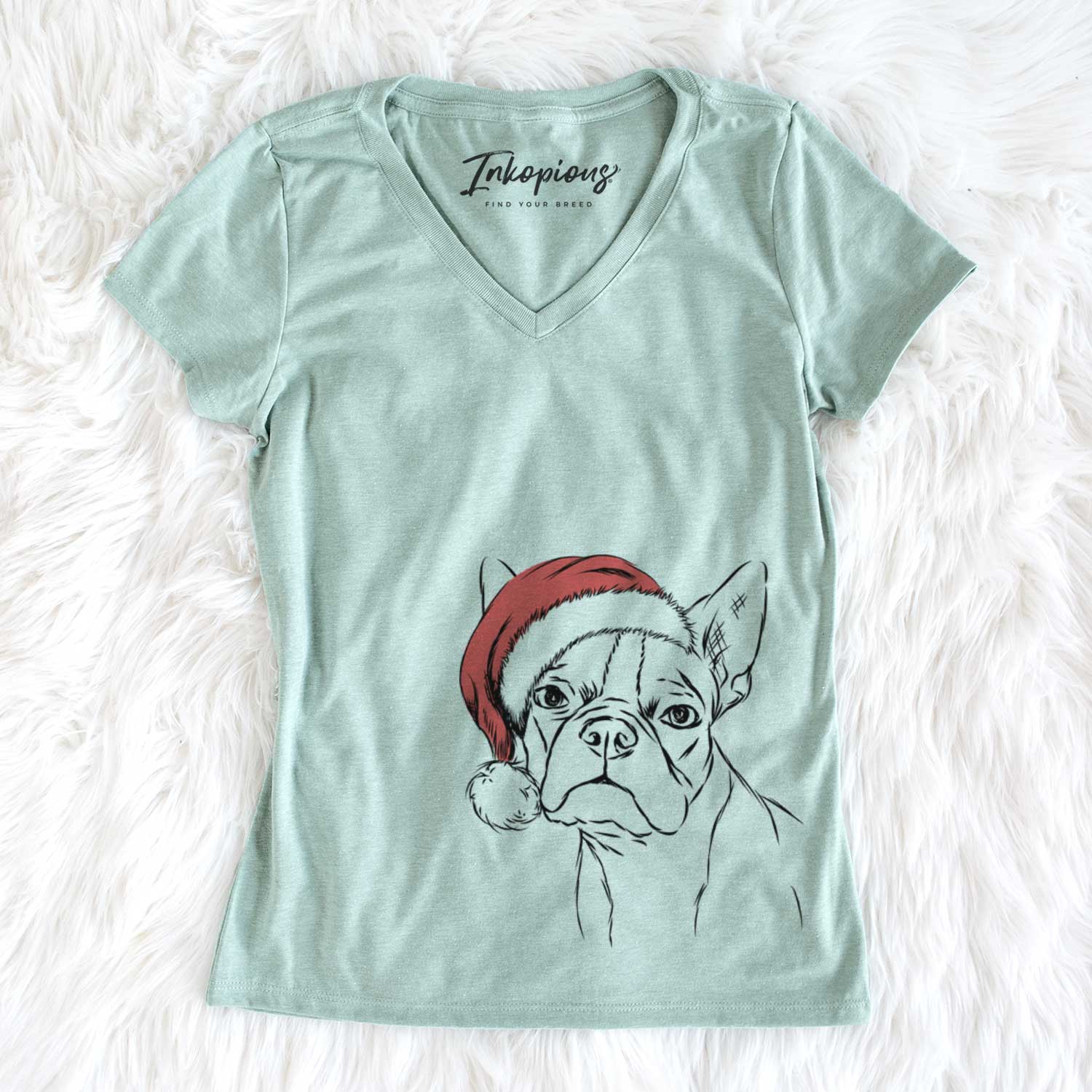 Santa Charles the Boston Terrier - Women's V-neck Shirt