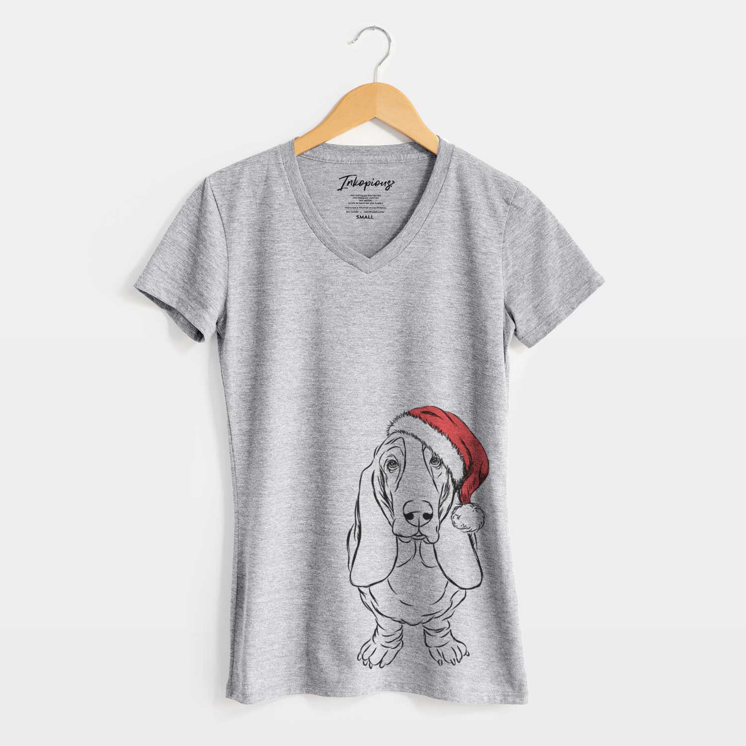 Santa Charlie the Basset Hound - Women's V-neck Shirt