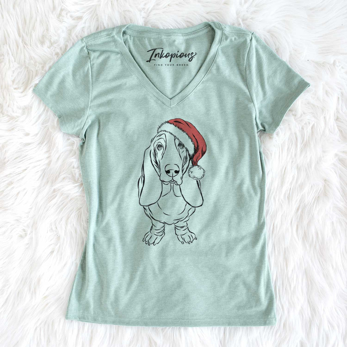 Santa Charlie the Basset Hound - Women's V-neck Shirt