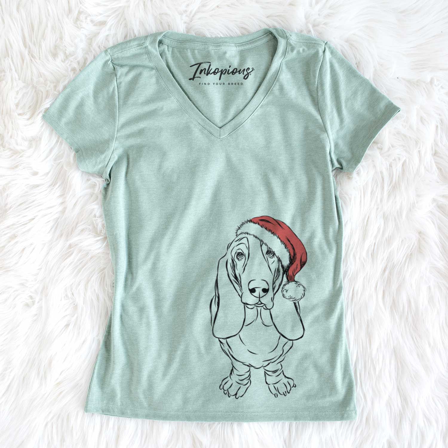 Santa Charlie the Basset Hound - Women's V-neck Shirt