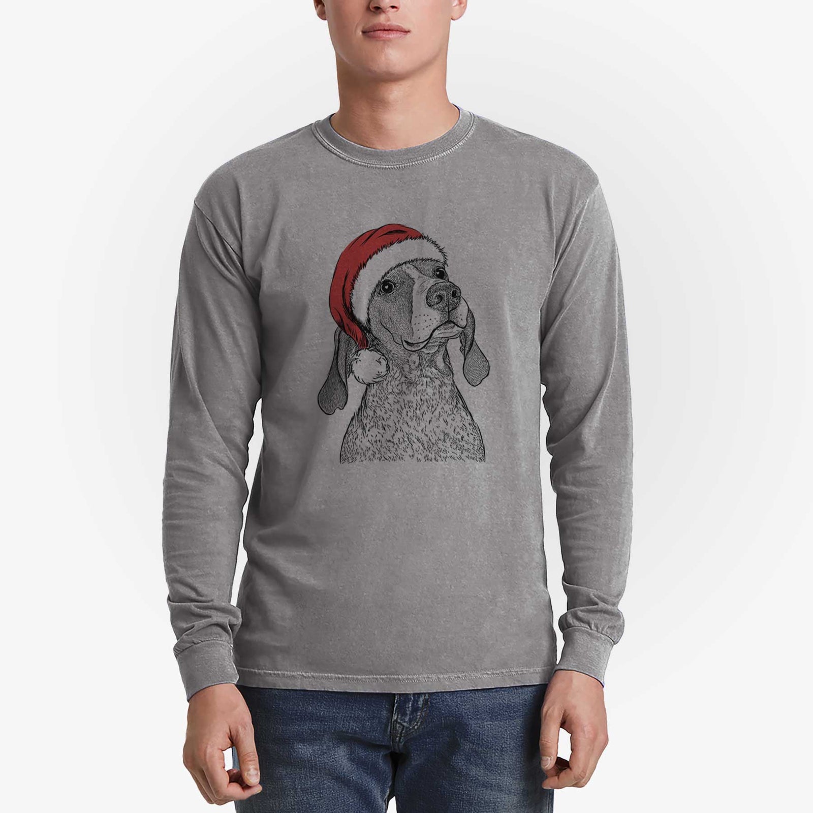 Santa Chester the Red Tick Coonhound - Heavyweight 100% Cotton Long Sleeve