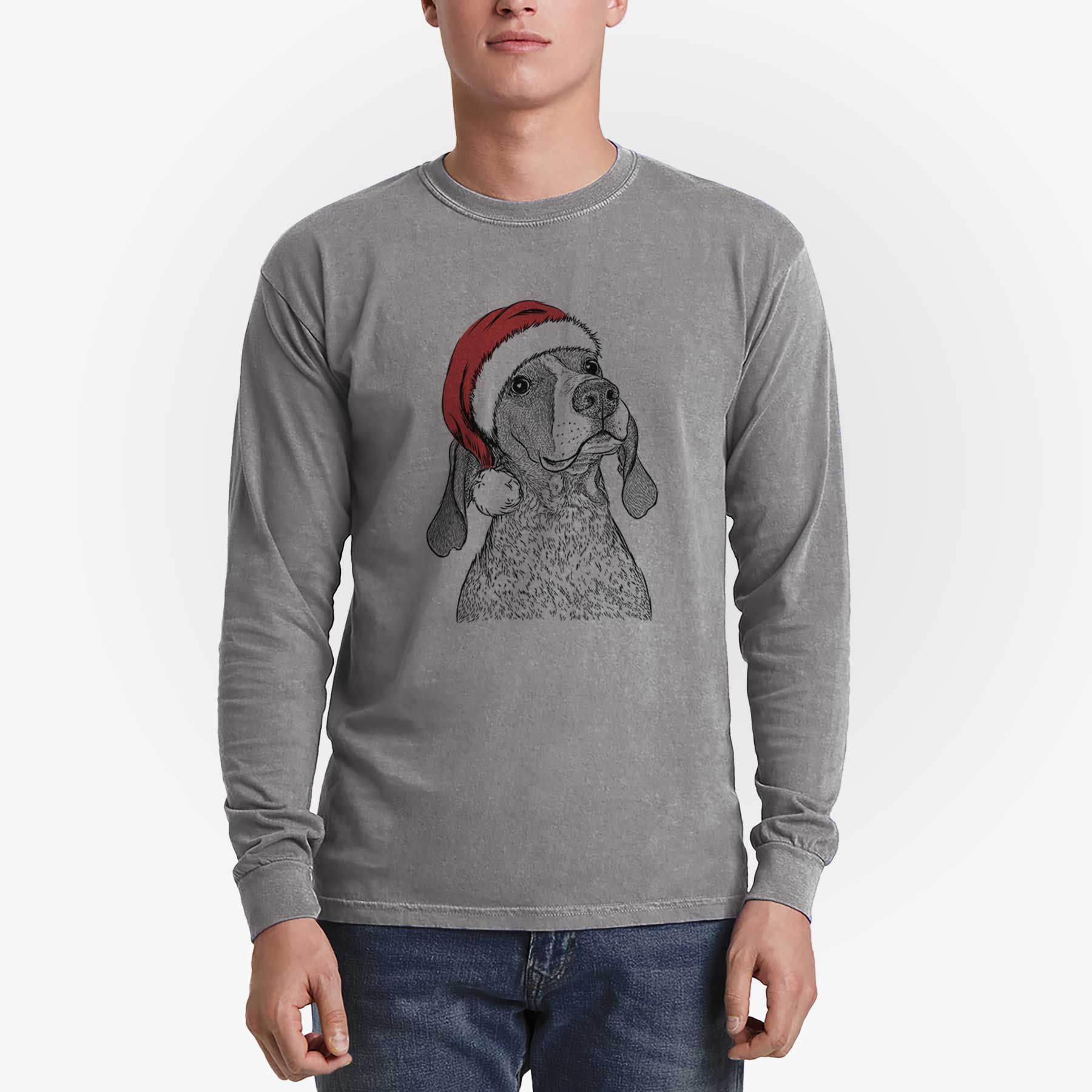 Santa Chester the Red Tick Coonhound - Heavyweight 100% Cotton Long Sleeve