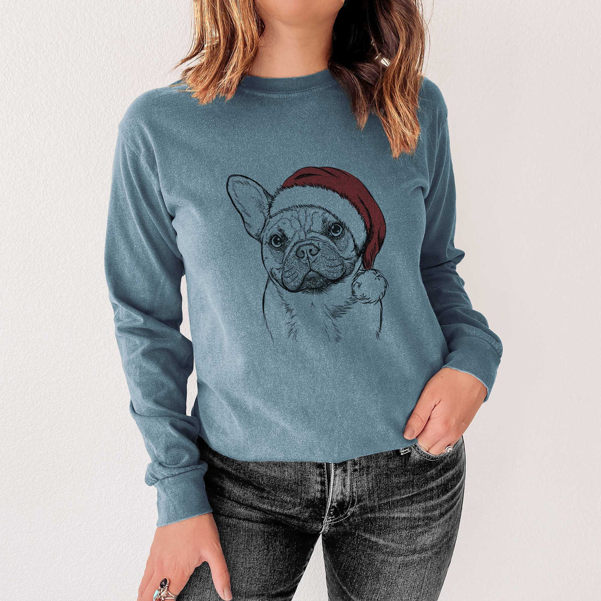 Santa Chew Chew the French Bulldog - Heavyweight 100% Cotton Long Sleeve