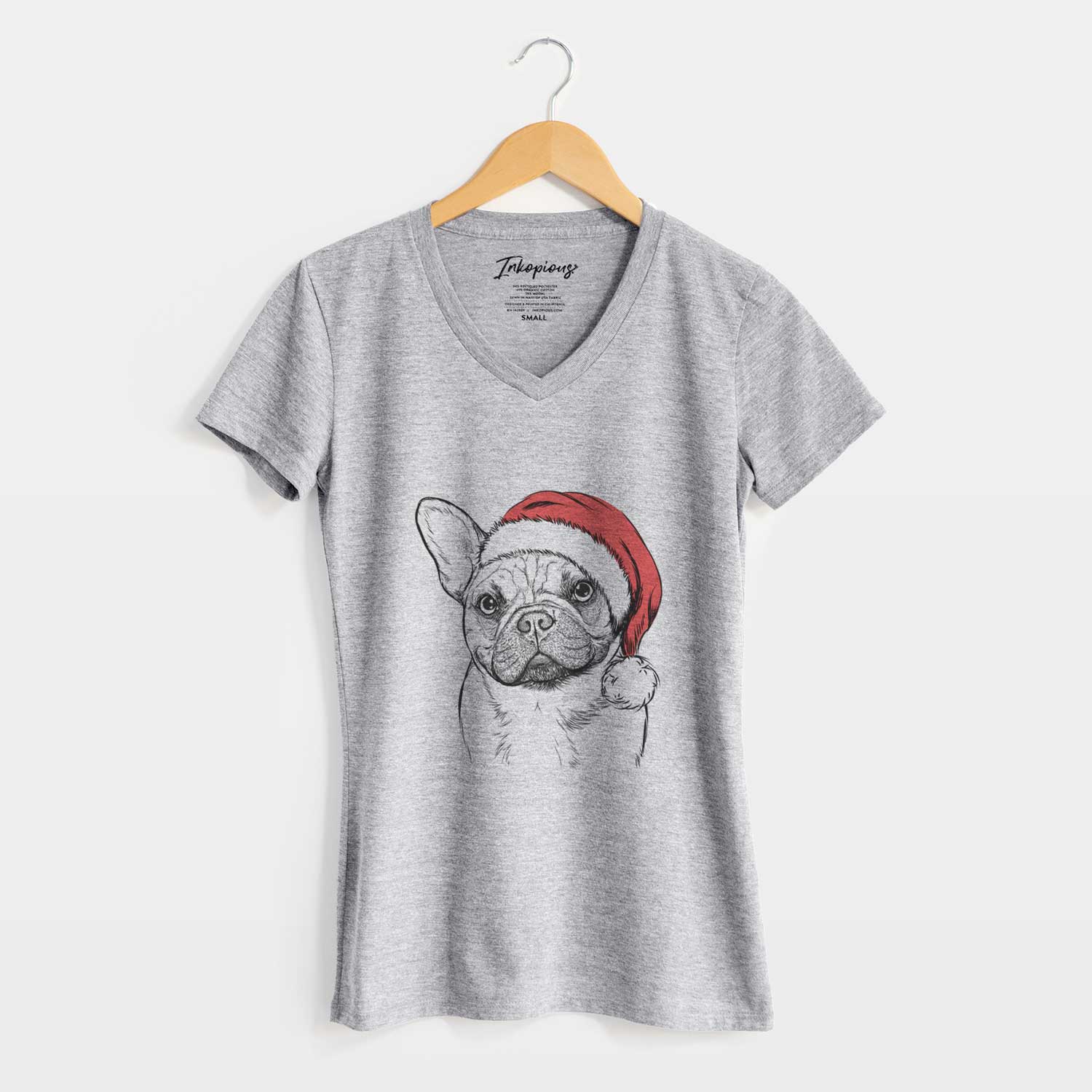 Santa Chew Chew the French Bulldog - Women's V-neck Shirt