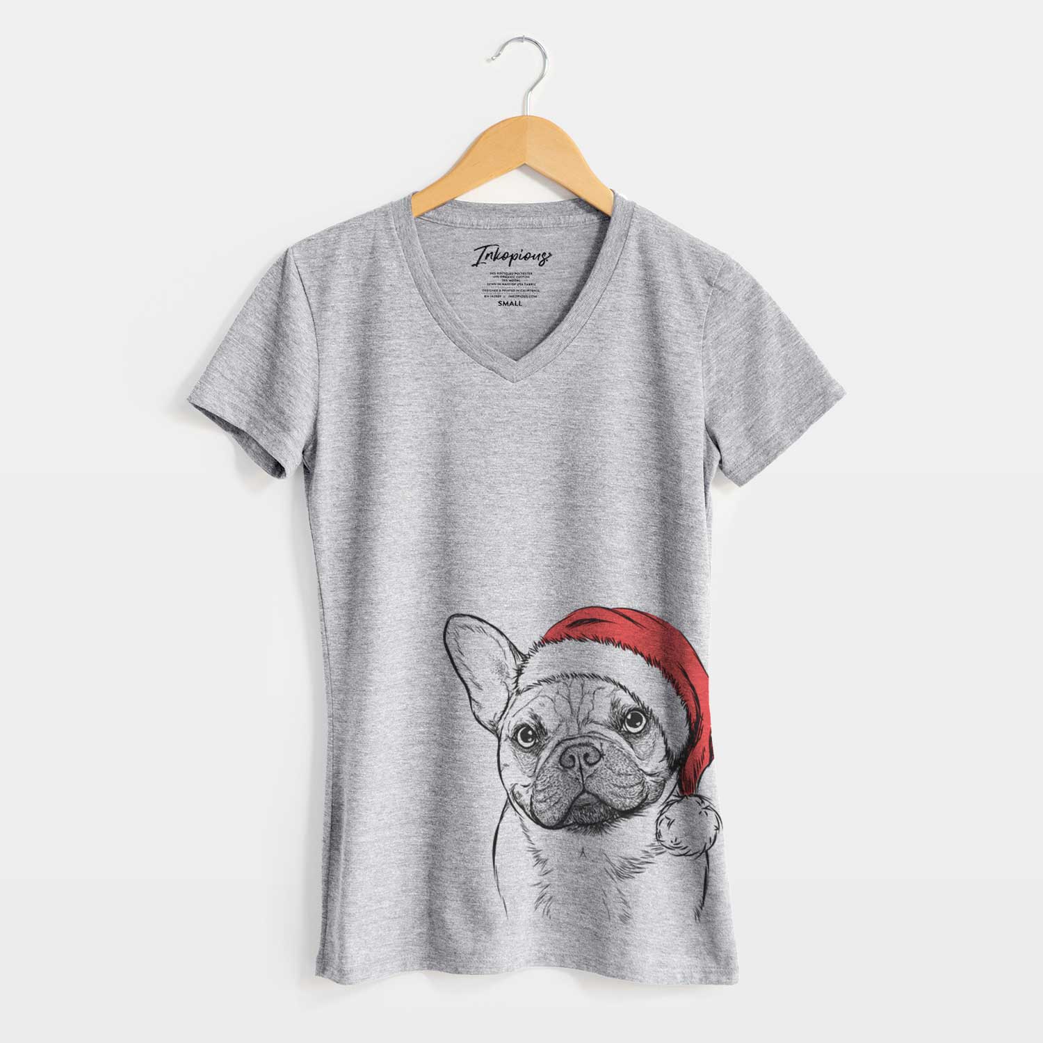 Santa Chew Chew the French Bulldog - Women's V-neck Shirt