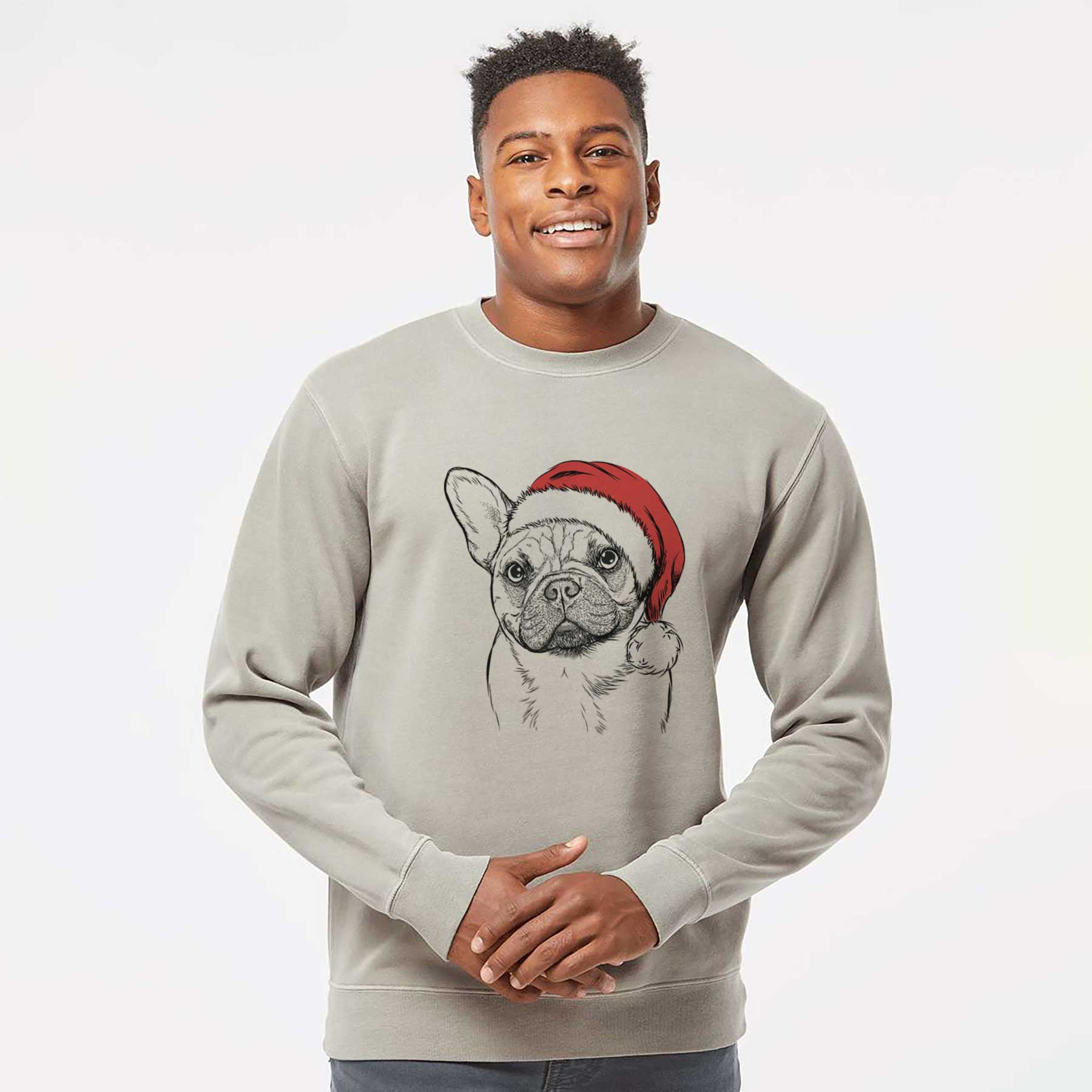 Santa Chew Chew the French Bulldog - Unisex Pigment Dyed Crew Sweatshirt