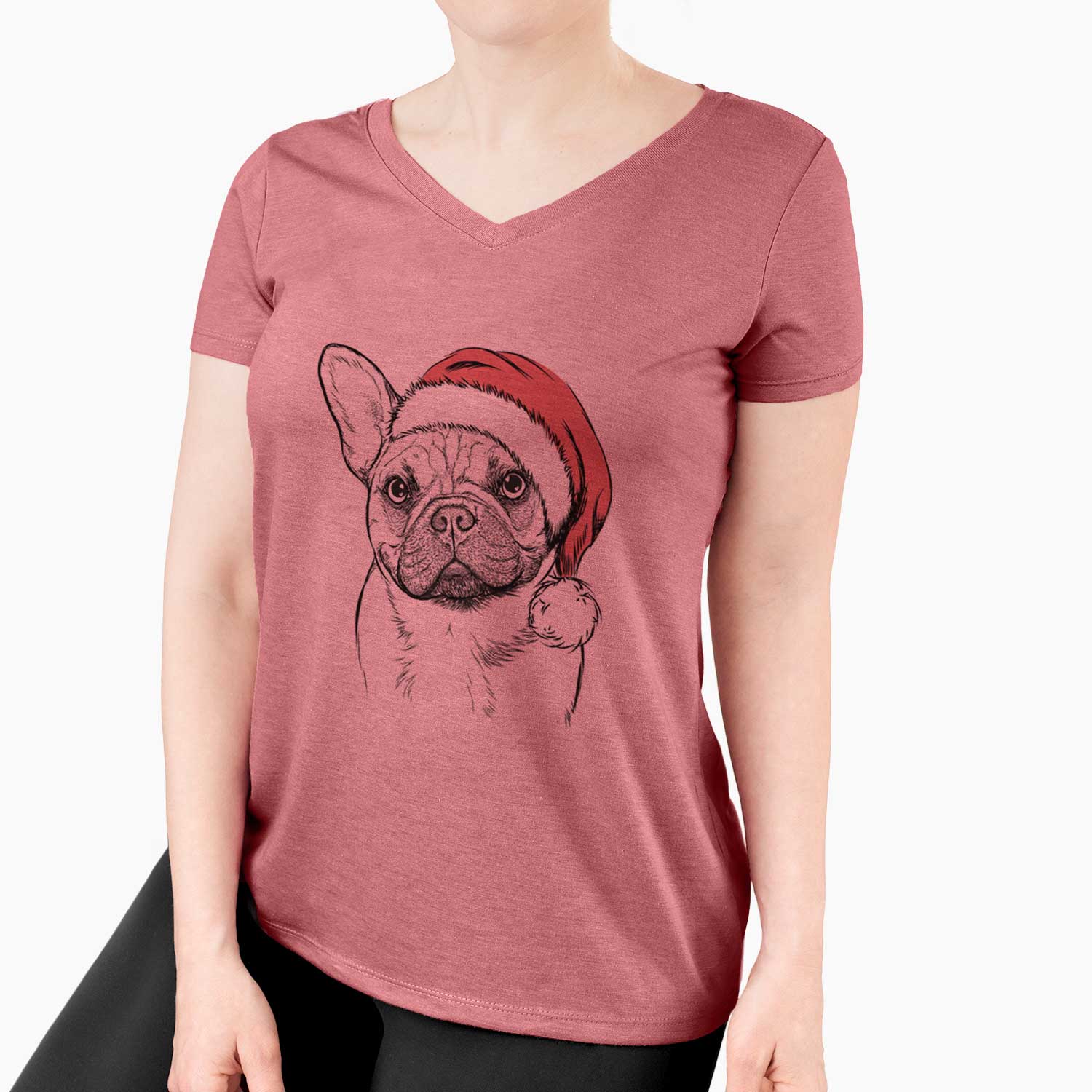 Santa Chew Chew the French Bulldog - Women's V-neck Shirt