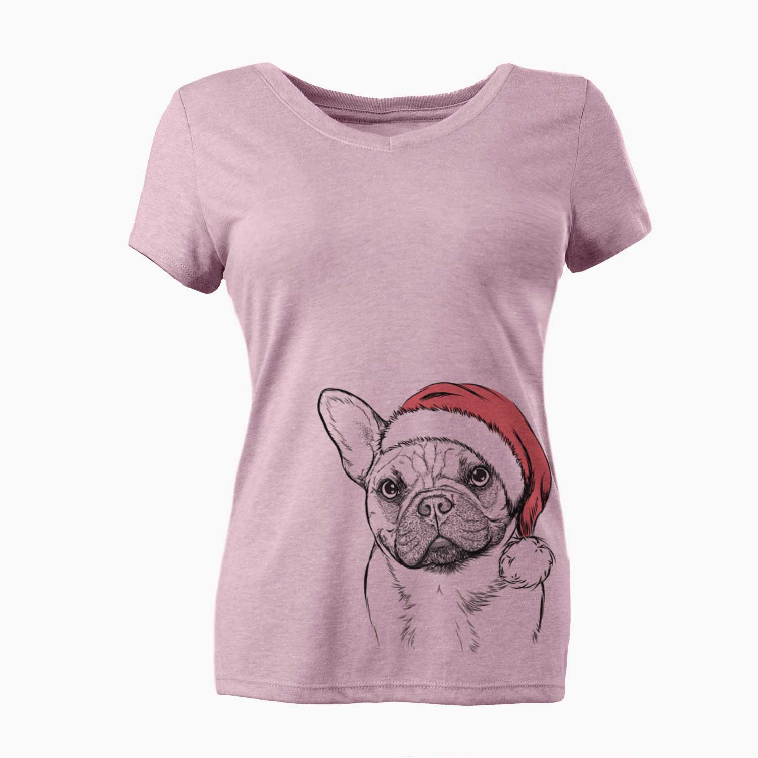 Santa Chew Chew the French Bulldog - Women's V-neck Shirt