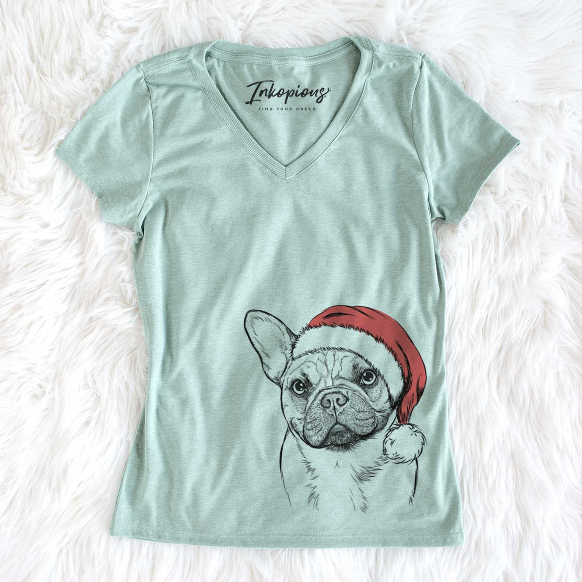 Santa Chew Chew the French Bulldog - Women&#39;s V-neck Shirt