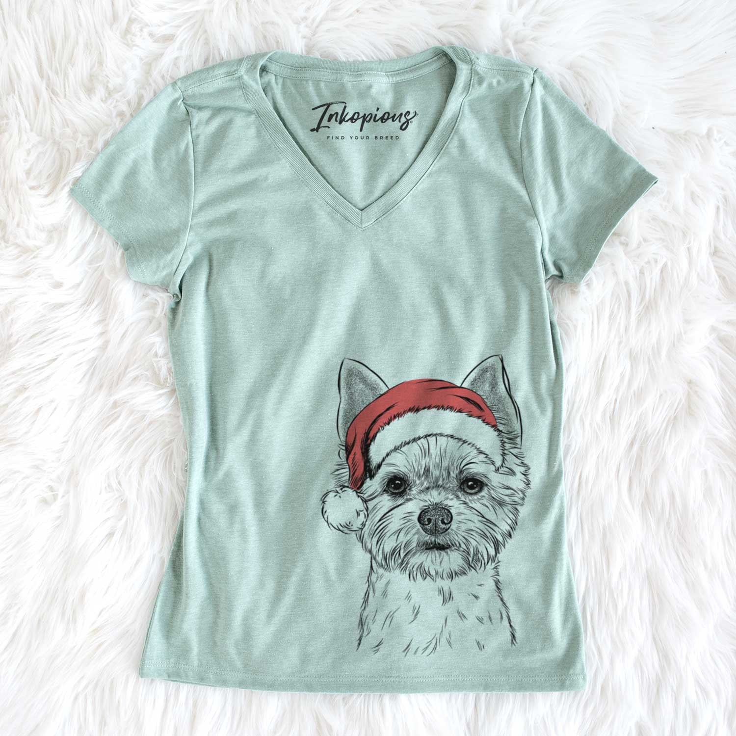 Santa Chewy the Yorkshire Terrier - Women's V-neck Shirt