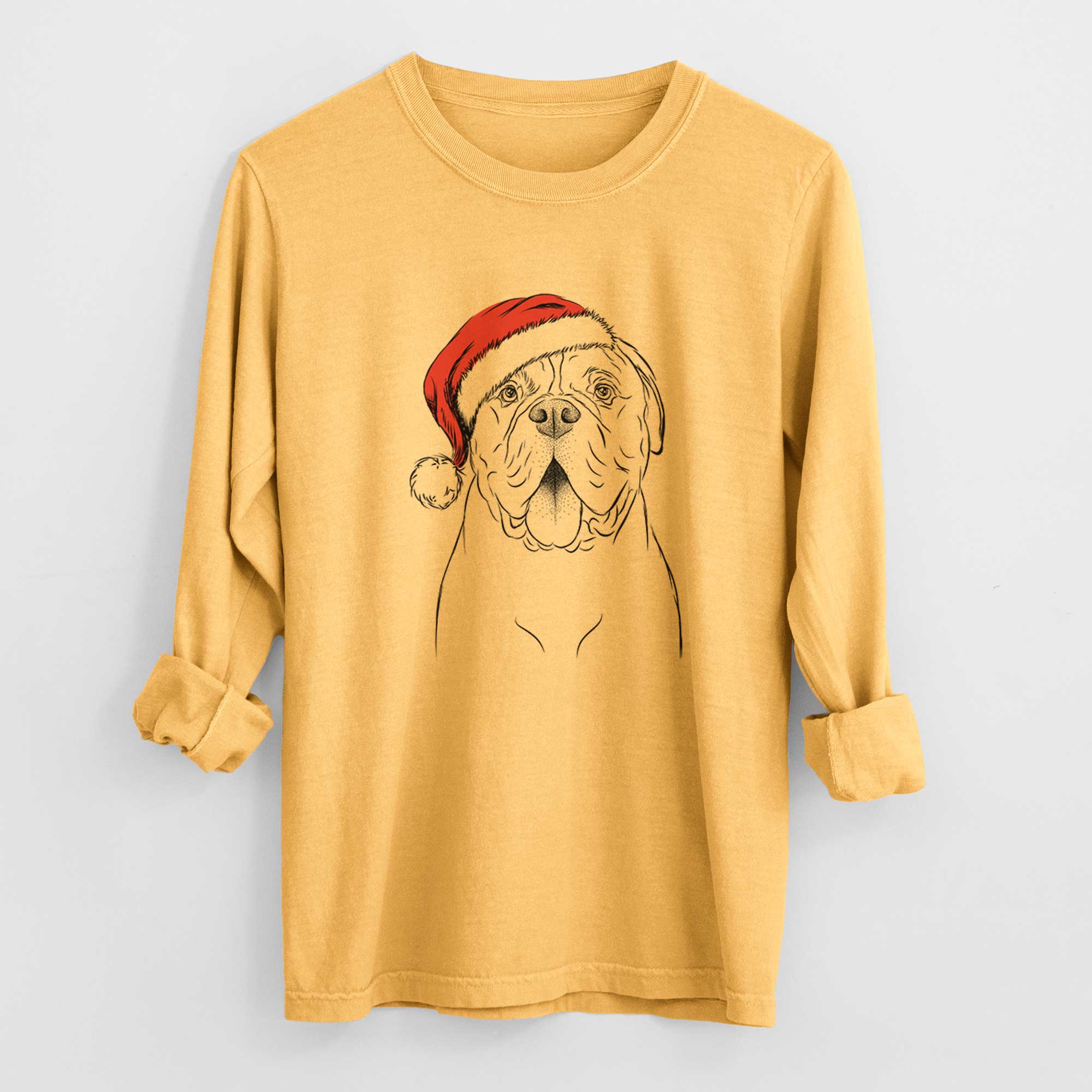 Santa Chief the Boxer Bulldog Mix - Heavyweight 100% Cotton Long Sleeve